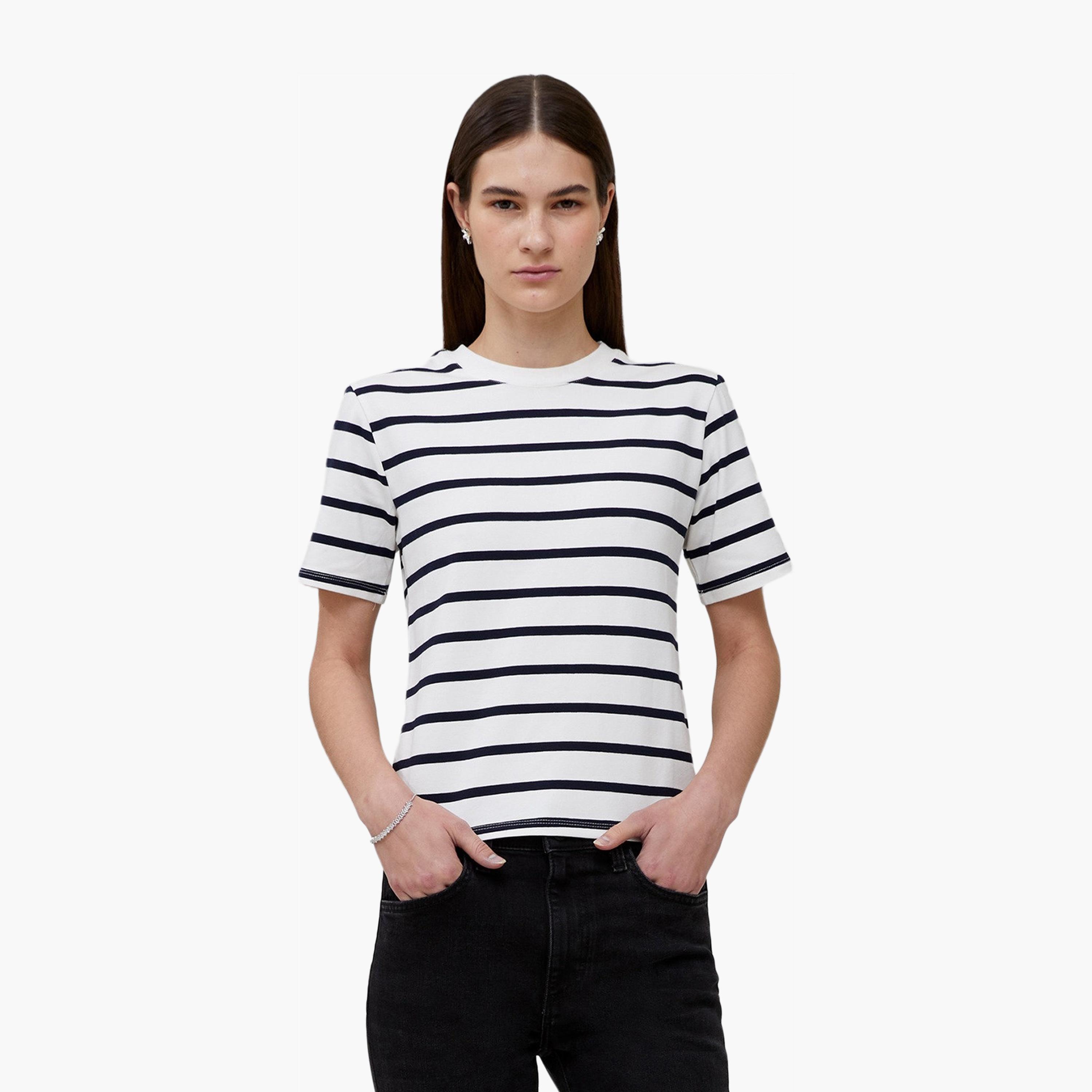 French Connection White Striped Women's T-Shirt-women-clothing-tshirts-image-1