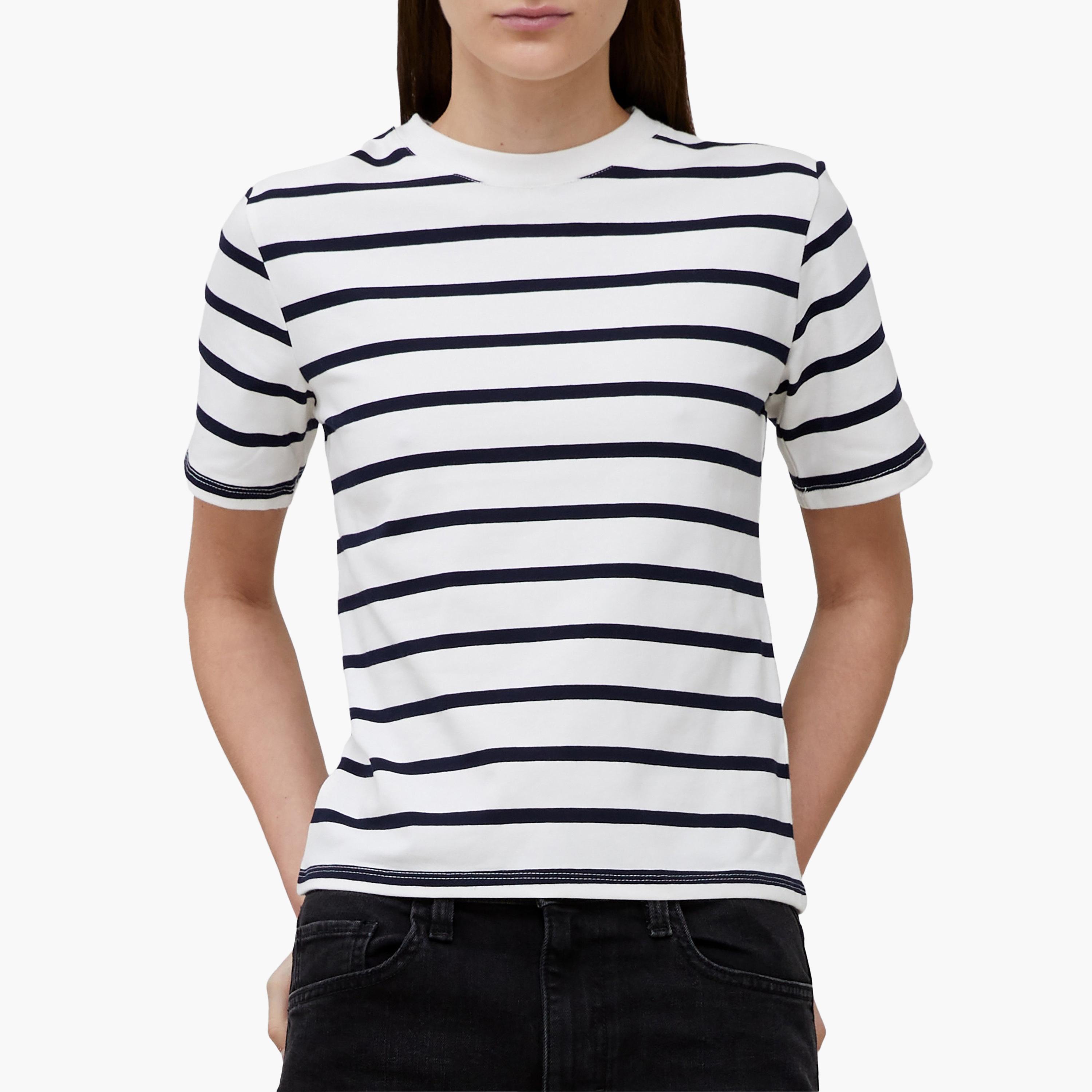 French Connection White Striped Women's T-Shirt-women-clothing-tshirts-image-4