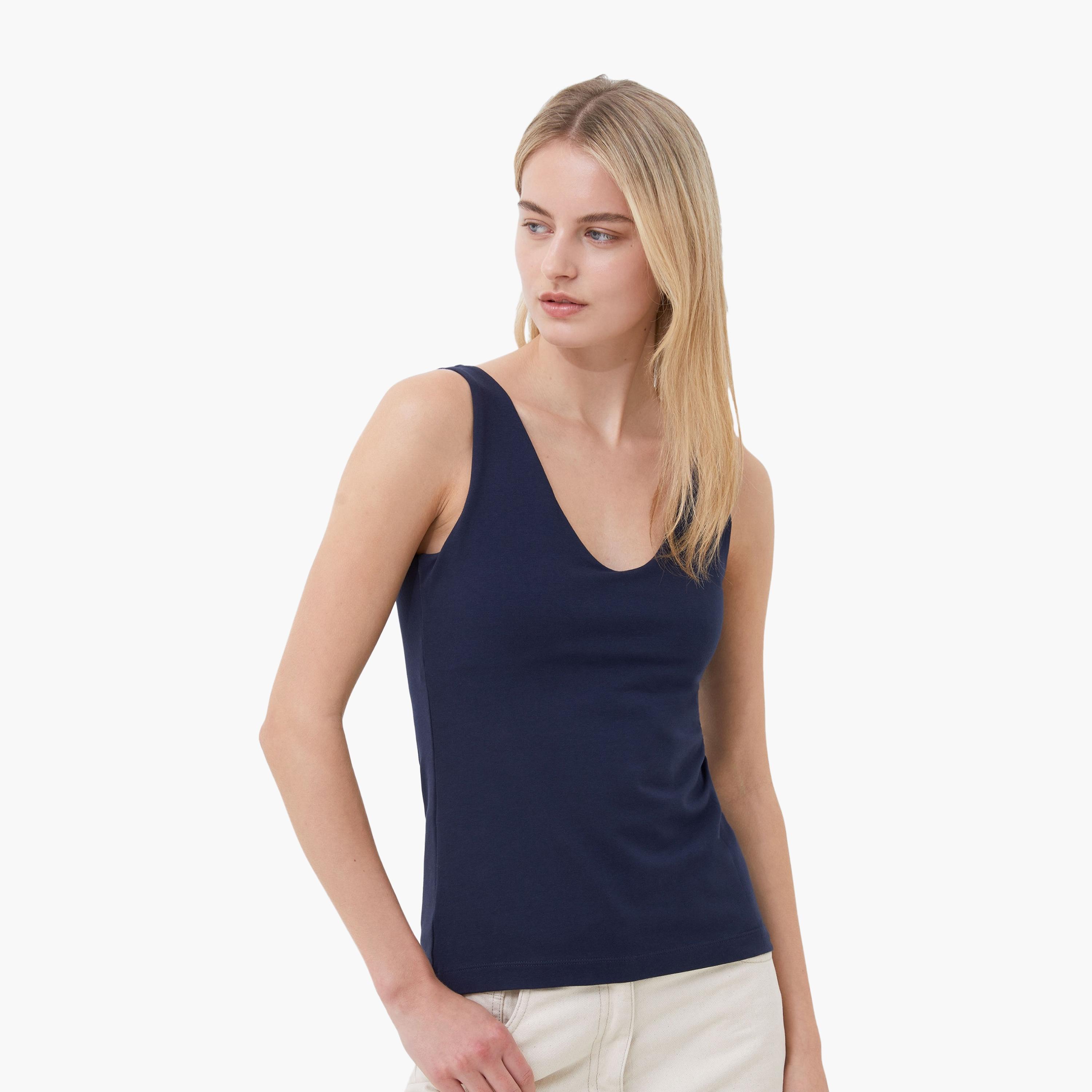 French Connection Blue Scoop Neck Women's Tank Top-women-clothing-shirtsandblouses-blouses-image-1