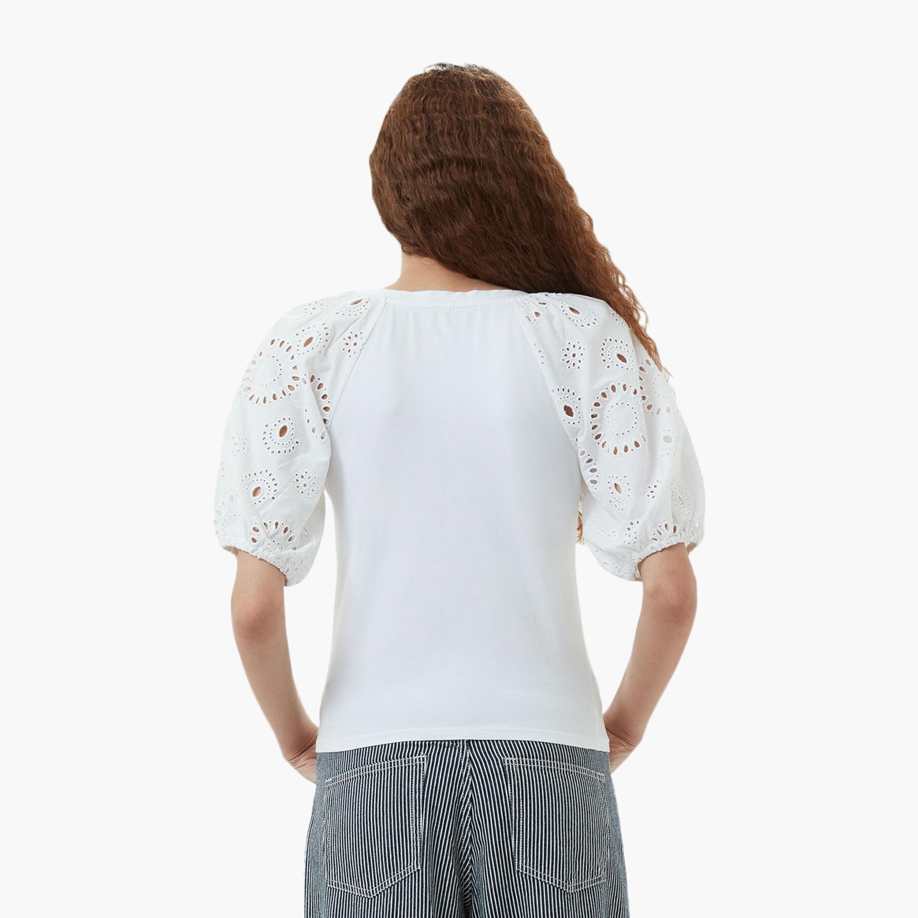 French Connection White Embroidered Puff Sleeves Women's Top-women-clothing-shirtsandblouses-blouses-image-3