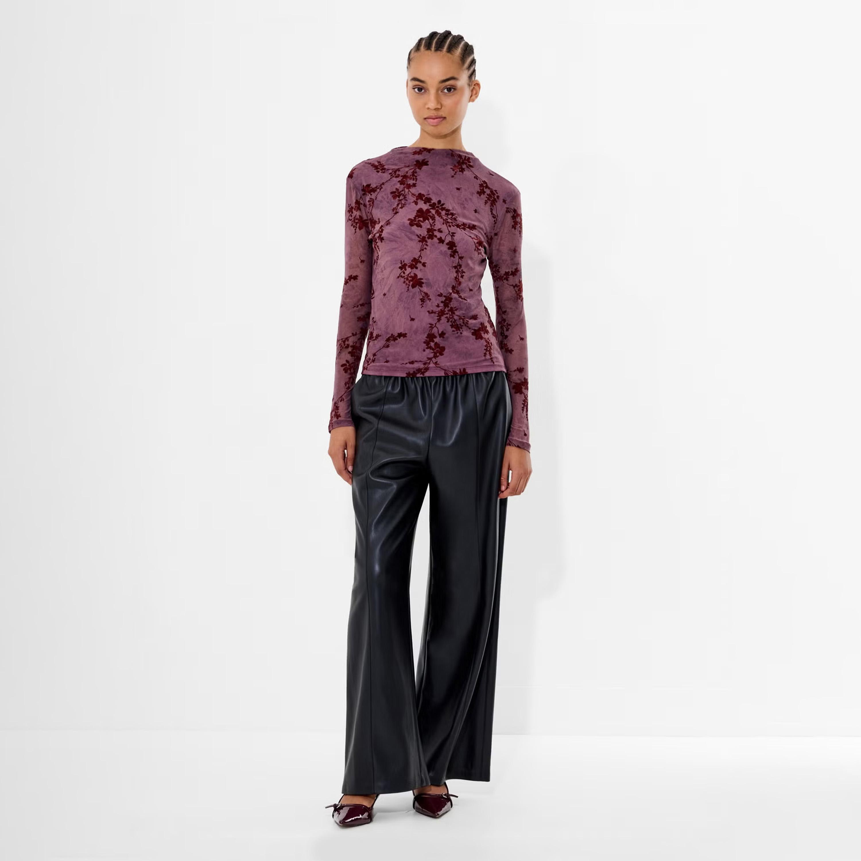 French Connection Purple Floral Print Mock Neck Women's Top-women-clothing-shirtsandblouses-blouses-image-2