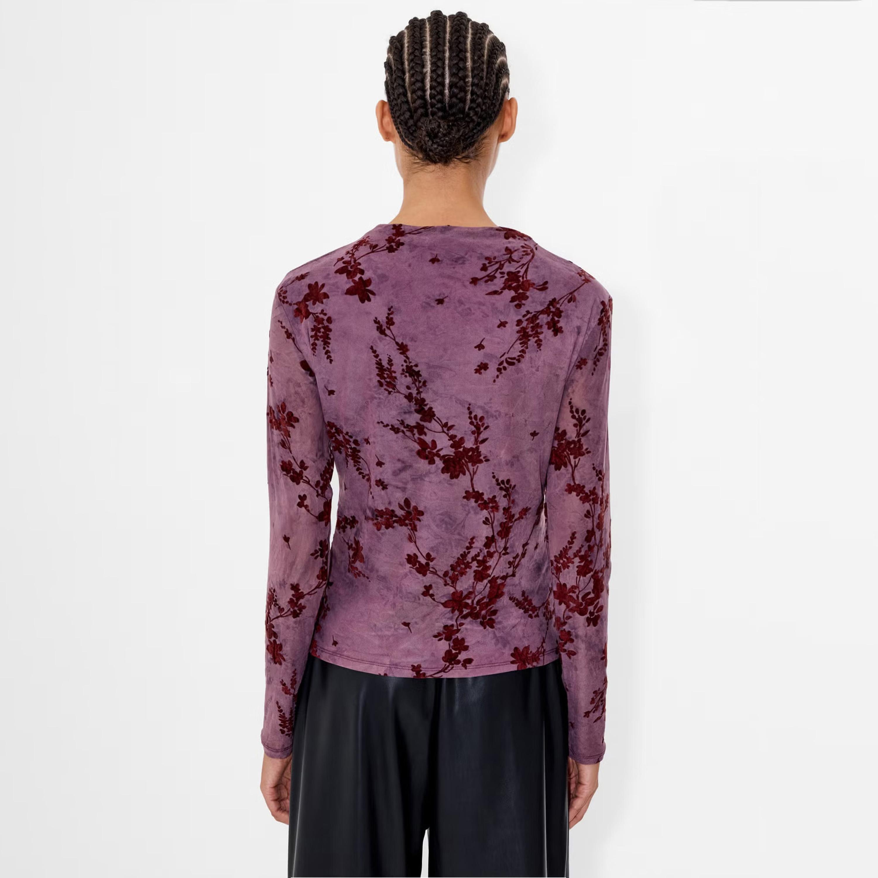 French Connection Purple Floral Print Mock Neck Women's Top-women-clothing-shirtsandblouses-blouses-image-3