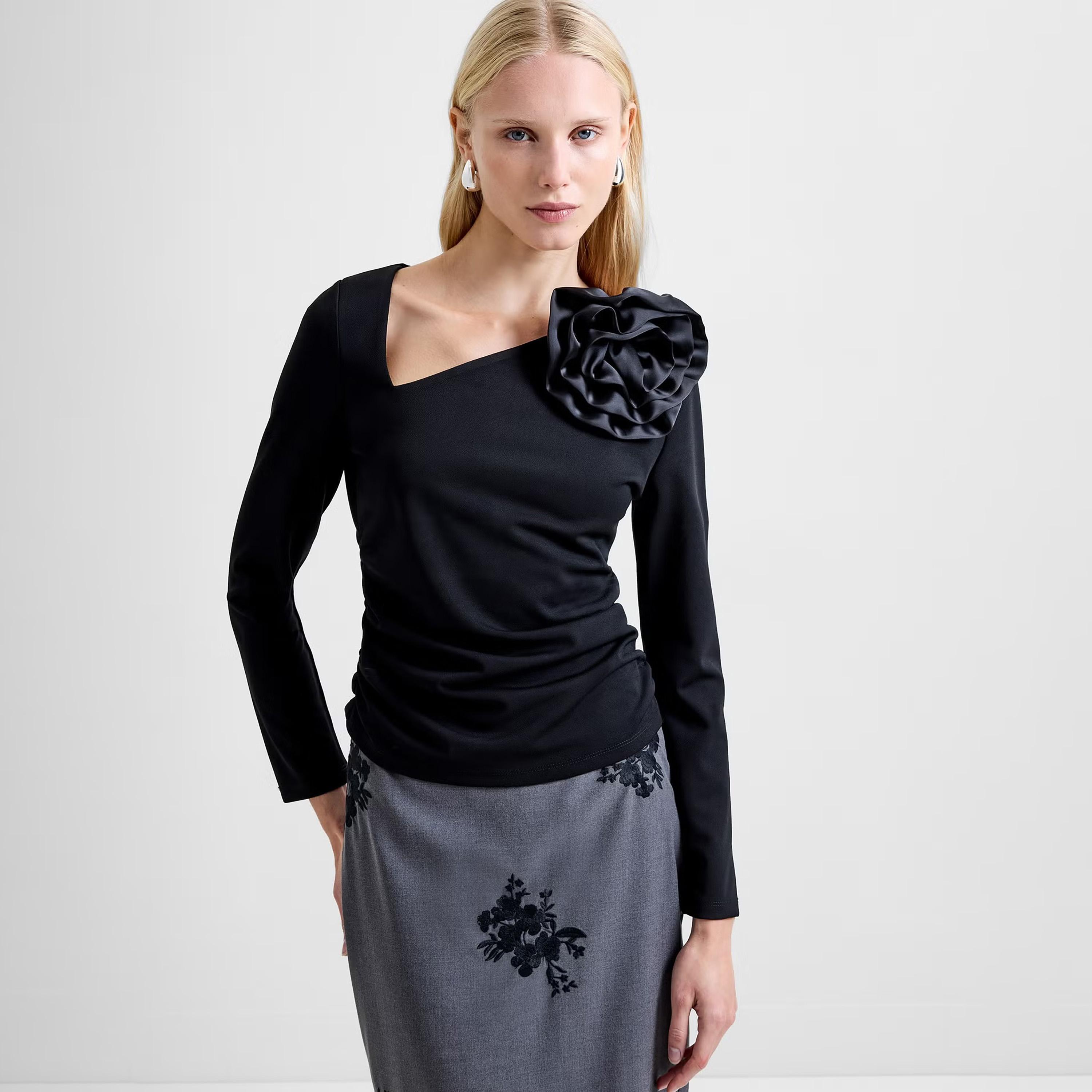 French Connection Black Asymmetric Neck Women's Top-women-clothing-shirtsandblouses-blouses-image-1