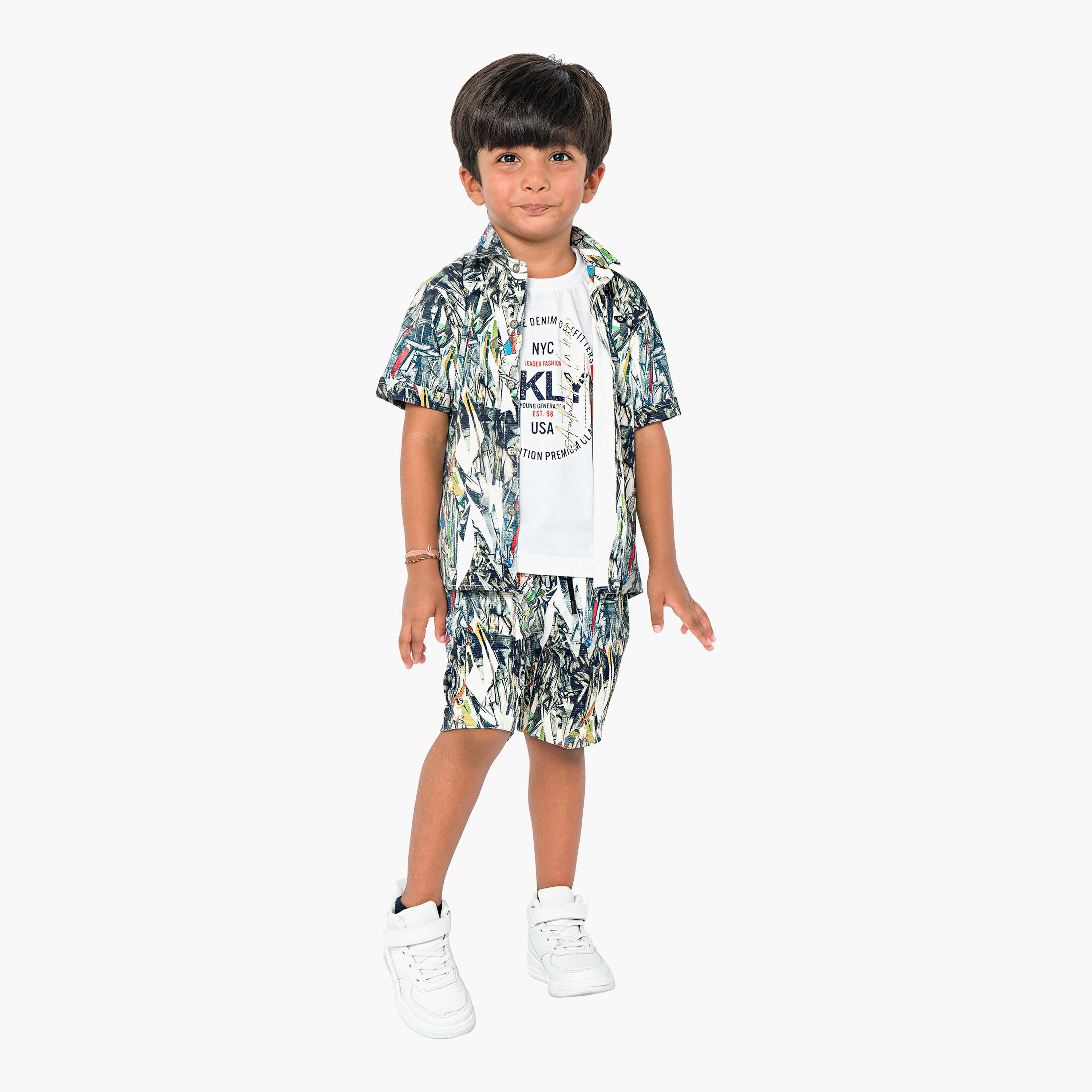 Babyqlo 3-Piece Printed Short Sleeves Shirt, T-Shirt with Shorts-boys-clothing-setsandcoords-image-1
