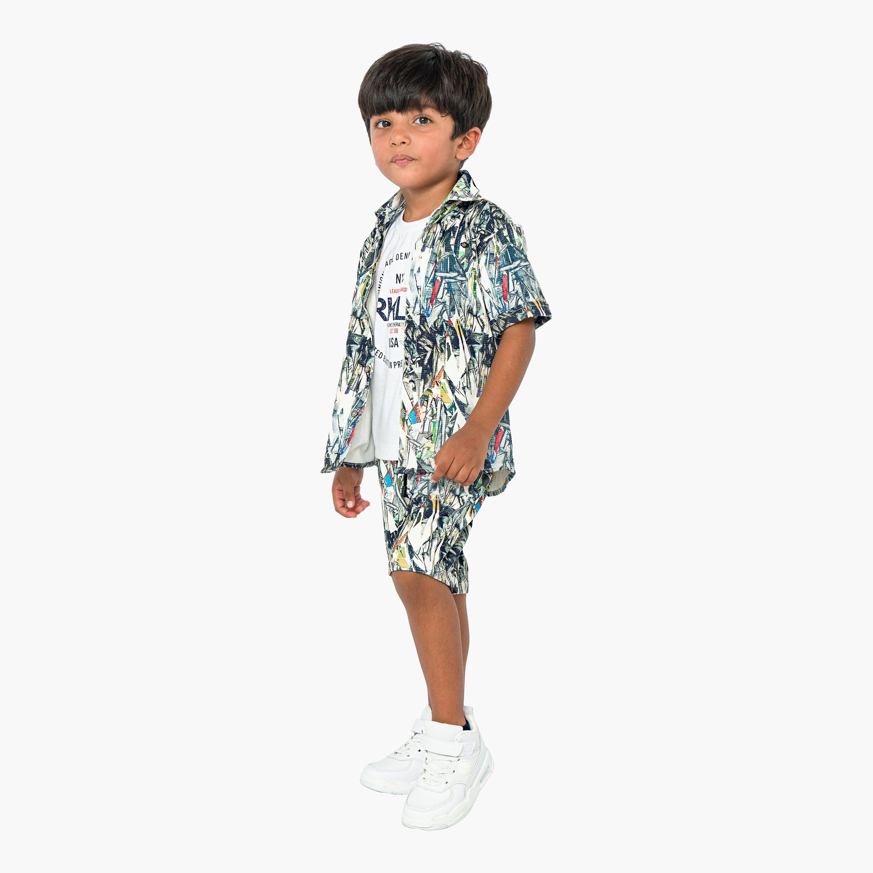 Babyqlo 3-Piece Printed Short Sleeves Shirt, T-Shirt with Shorts-boys-clothing-setsandcoords-image-3