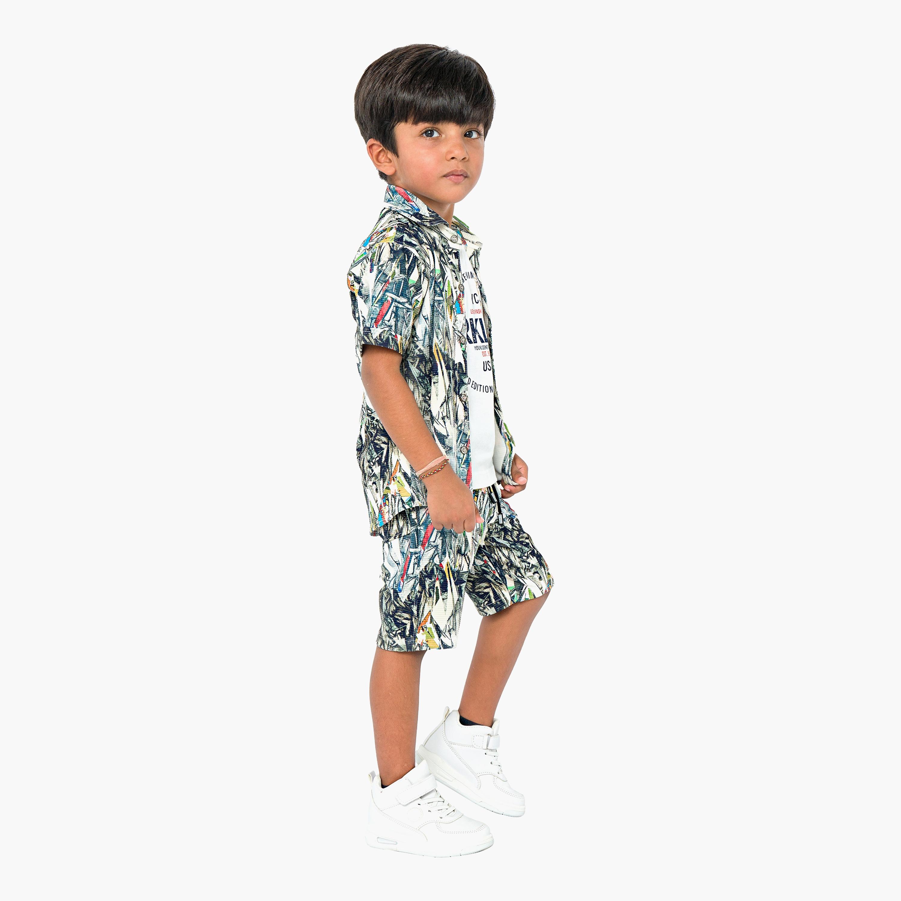 Babyqlo 3-Piece Printed Short Sleeves Shirt, T-Shirt with Shorts-boys-clothing-setsandcoords-image-4
