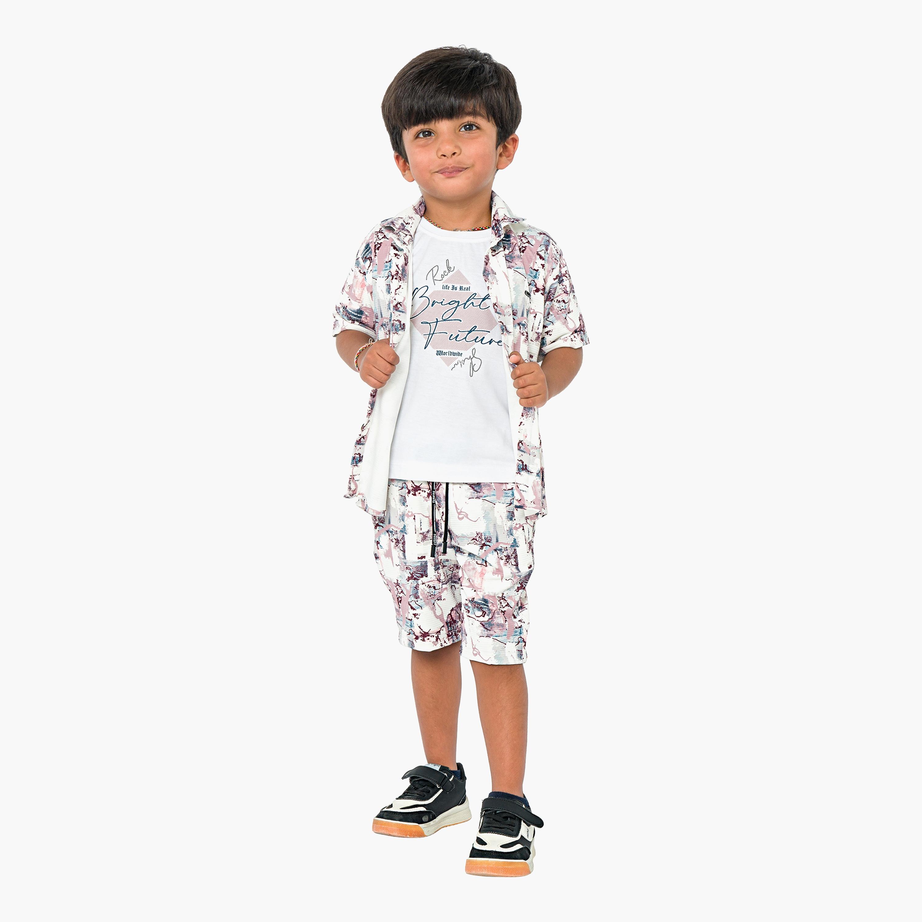 Babyqlo 3-Piece Printed Short Sleeves Shirt, T-Shirt with Shorts-boys-clothing-setsandcoords-image-1