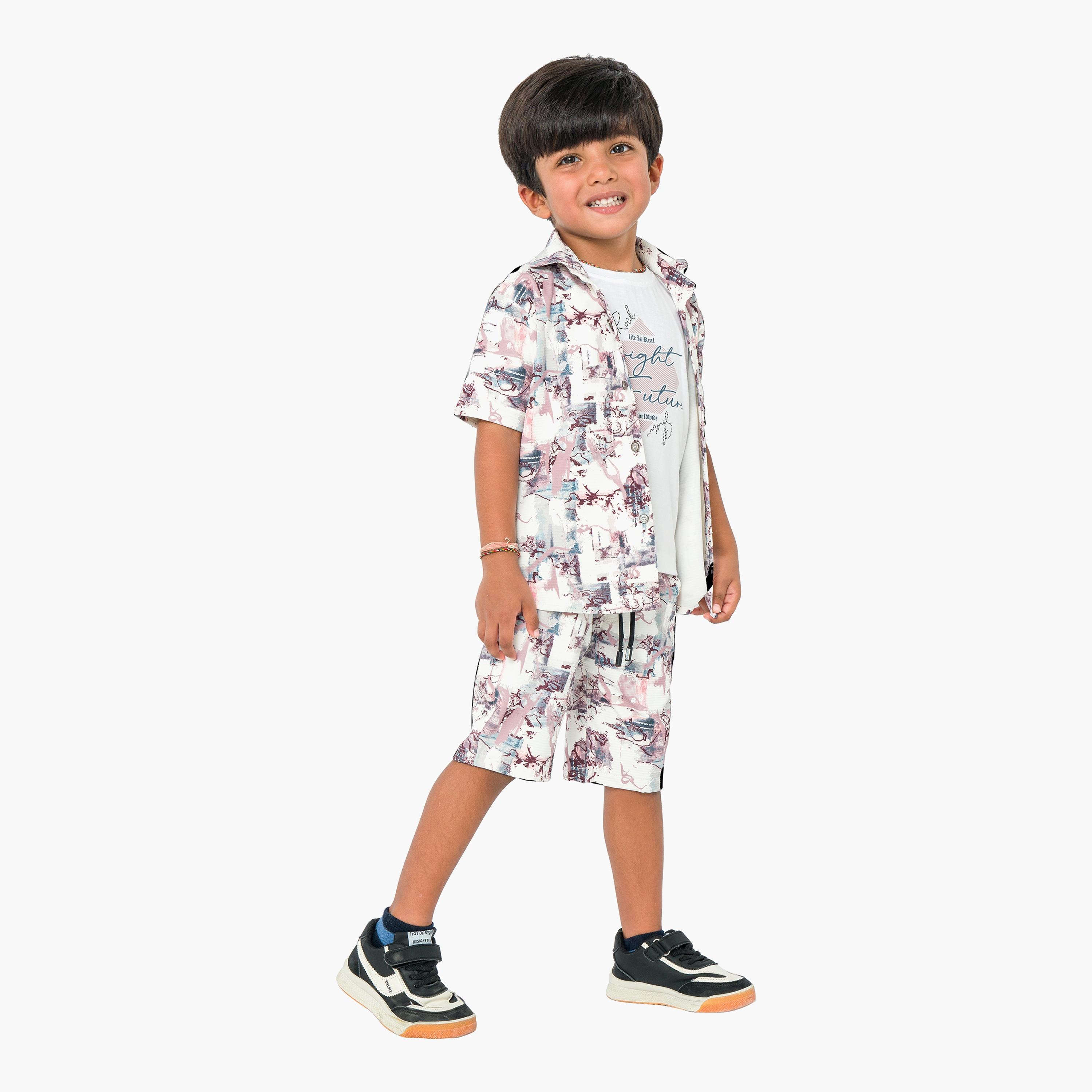 Babyqlo 3-Piece Printed Short Sleeves Shirt, T-Shirt with Shorts-boys-clothing-setsandcoords-image-3
