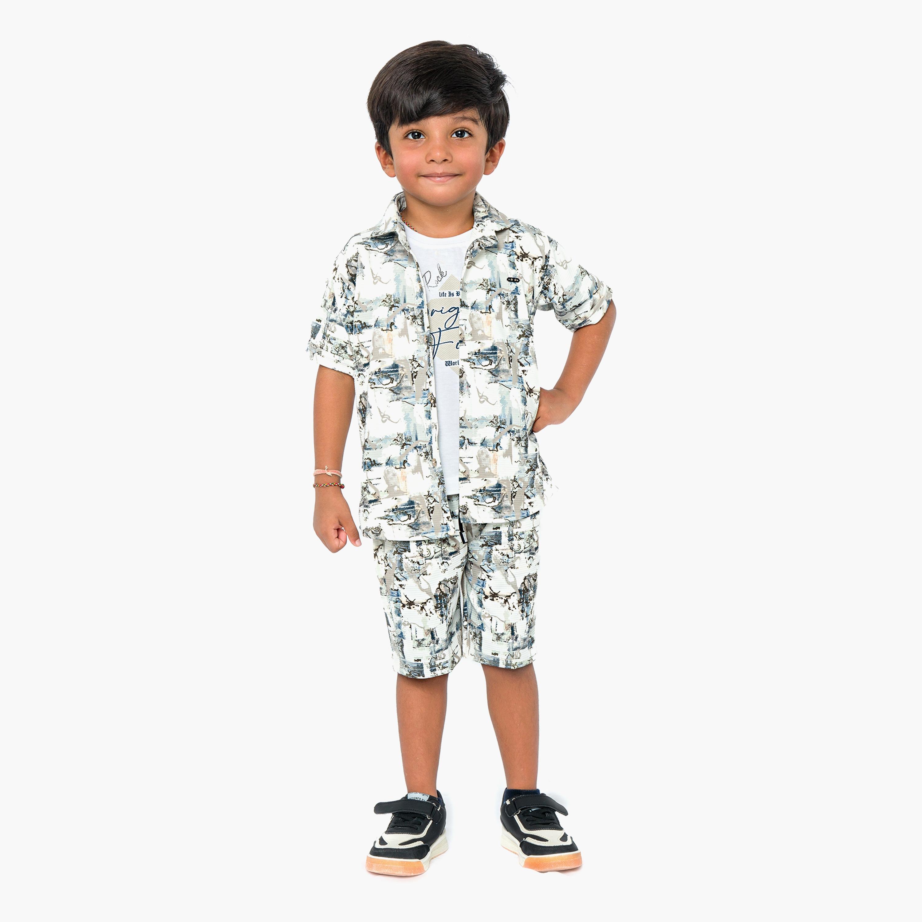 Babyqlo 3-Piece Printed Short Sleeves Shirt, T-Shirt with Shorts-boys-clothing-setsandcoords-image-1