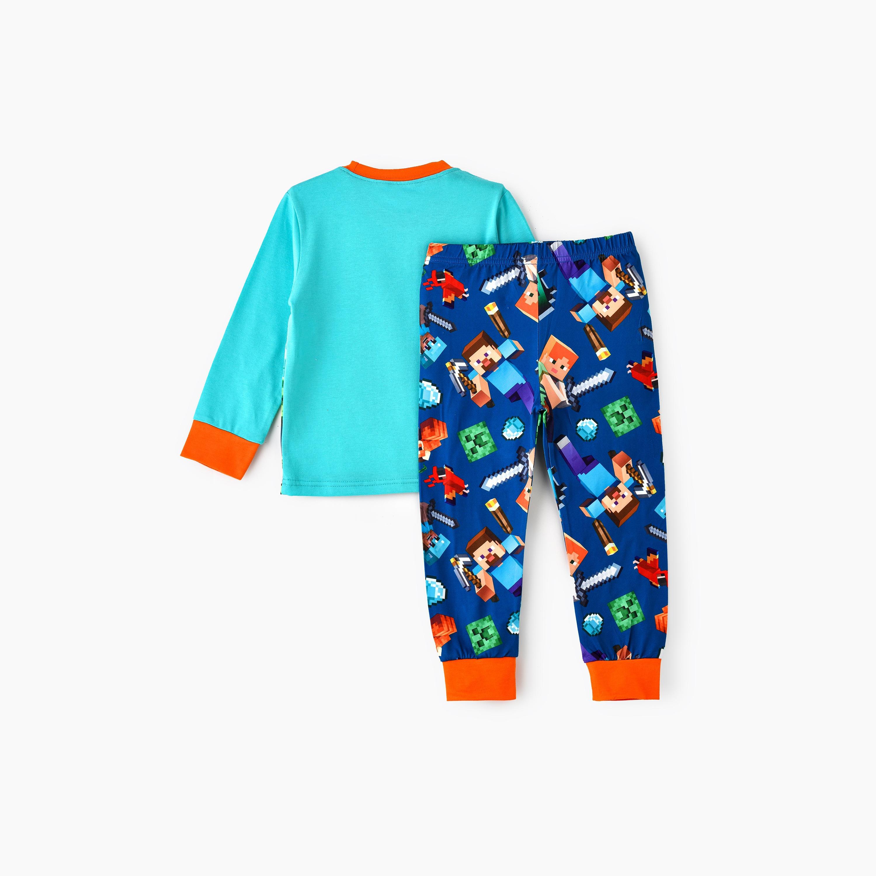 Babyqlo 2-Piece Printed Long Sleeves T-Shirt with Pyjama-boys-clothing-nightwear-image-2