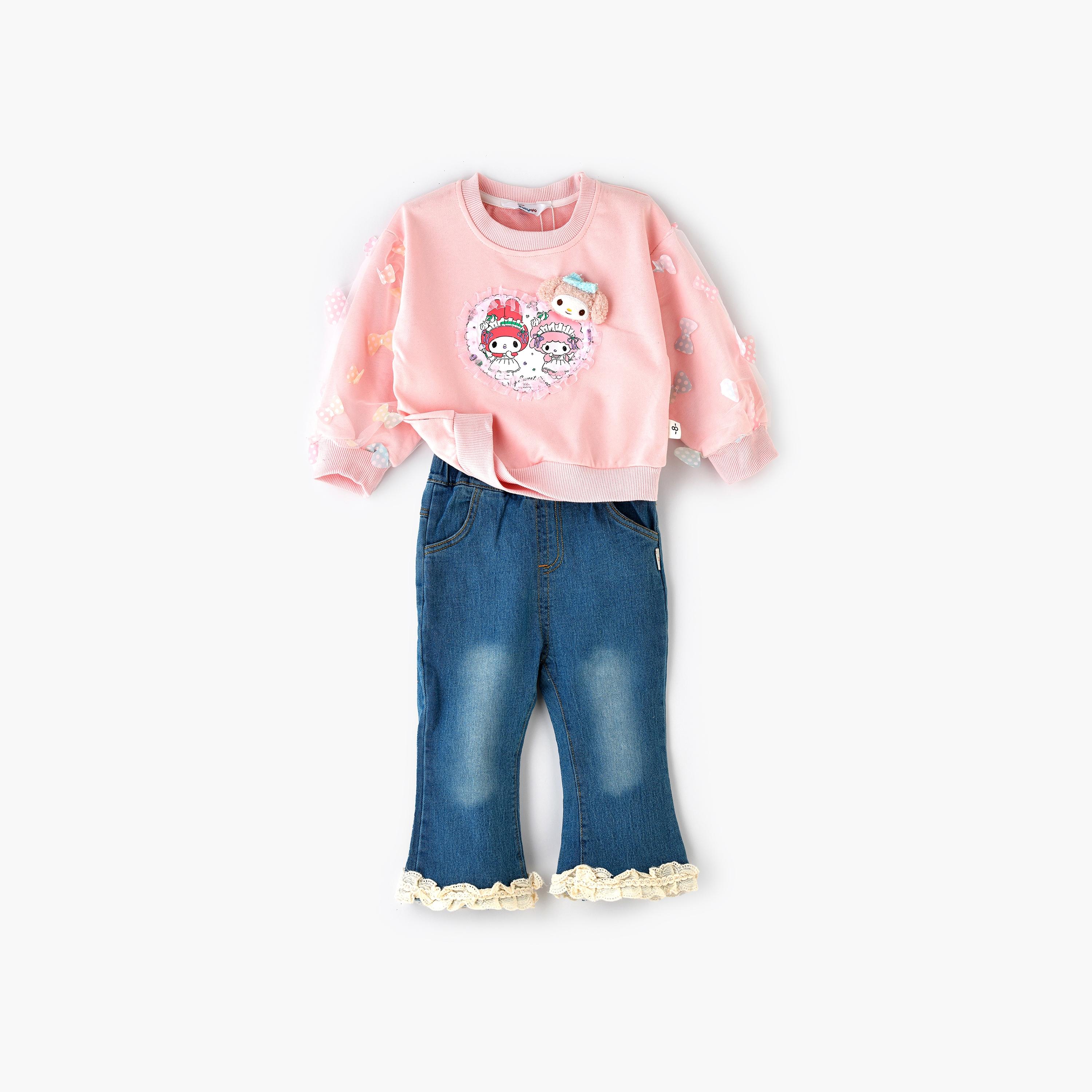 سويت شيرت مطبوع بأكمام طويلة قطعتين مع جينز من بيبيكلو-baby-girls-clothing-setsandcoords-image-1