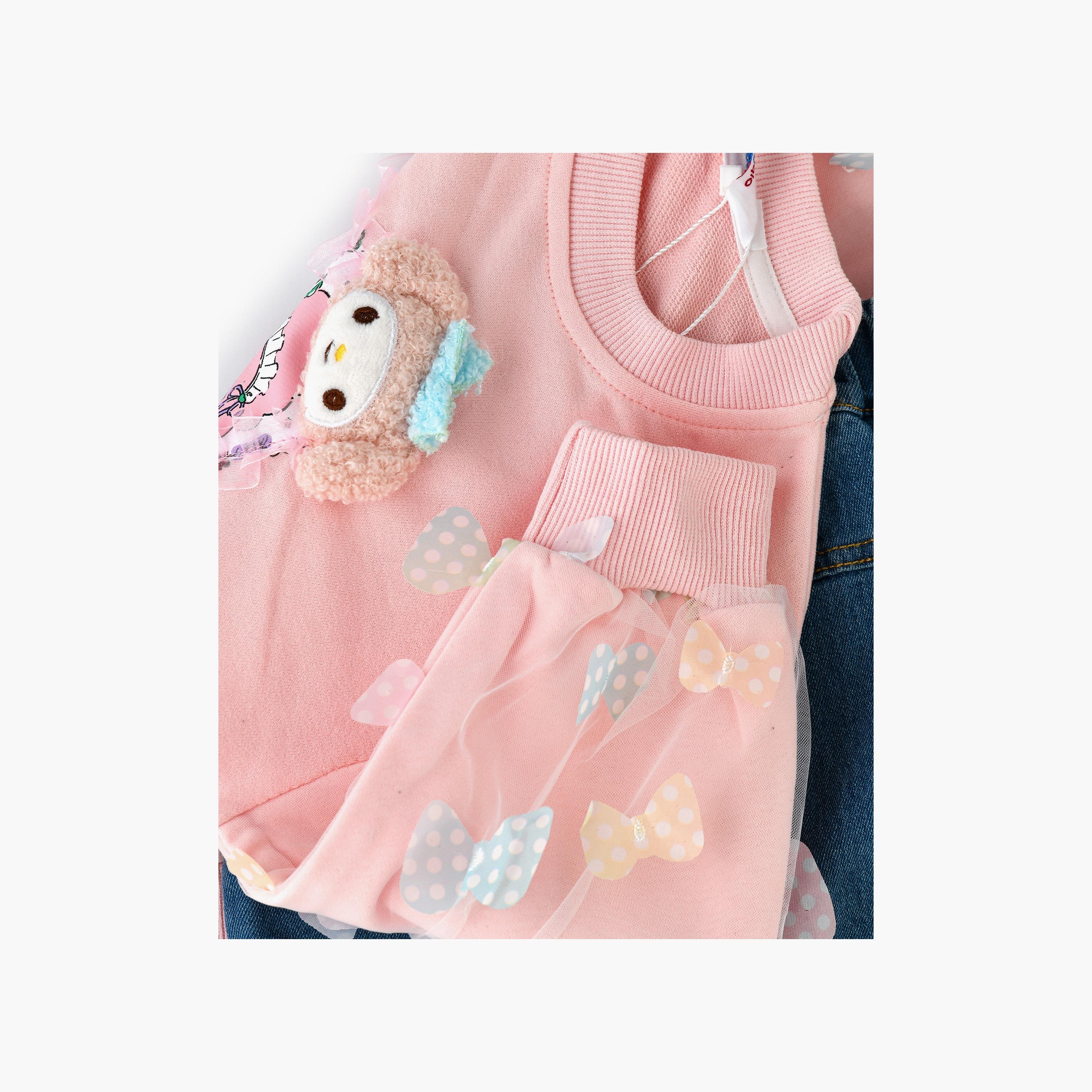 سويت شيرت مطبوع بأكمام طويلة قطعتين مع جينز من بيبيكلو-baby-girls-clothing-setsandcoords-image-4