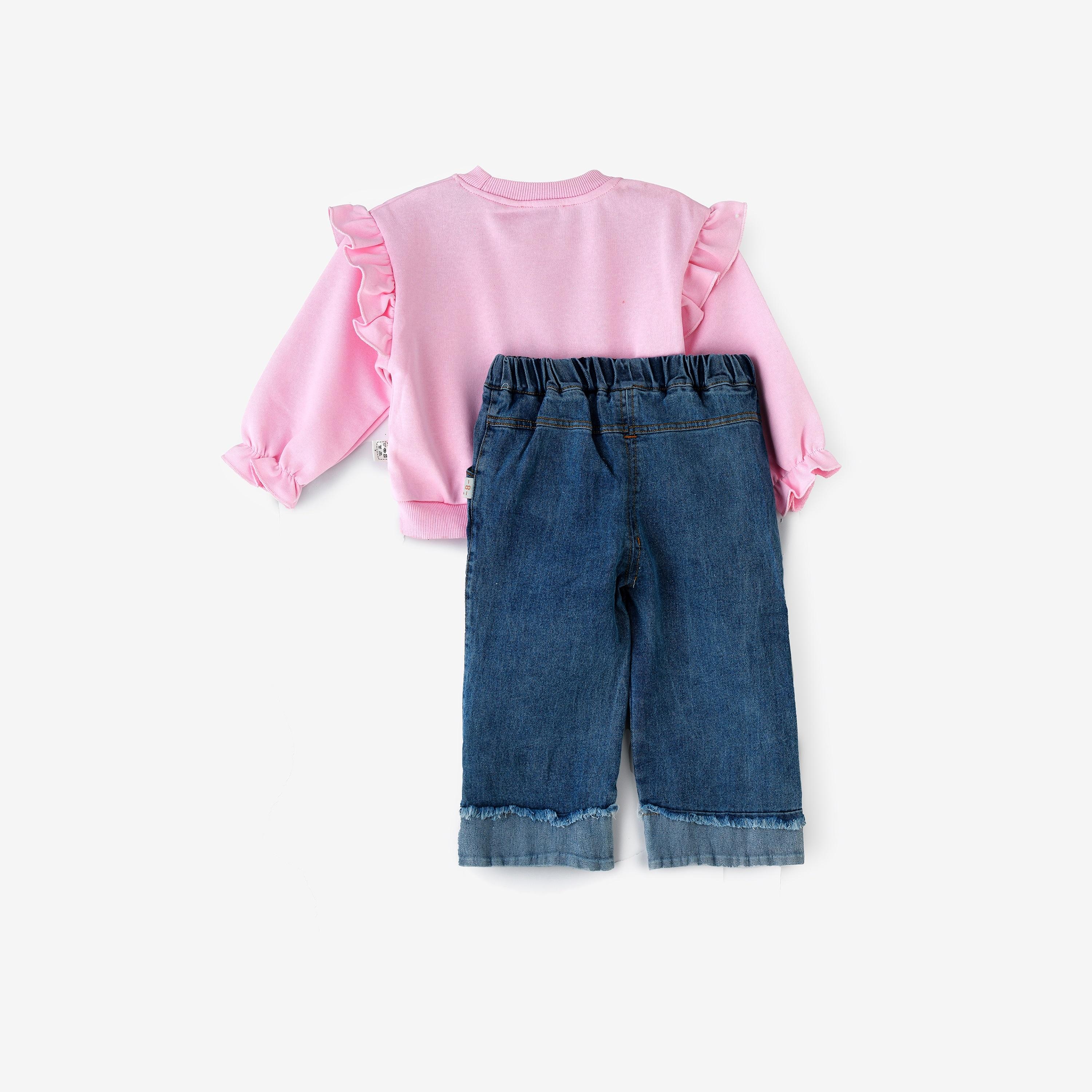 Babyqlo 2-Piece Floral Printed Long Sleeves Sweatshirt with Jeans-baby-girls-clothing-setsandcoords-image-3