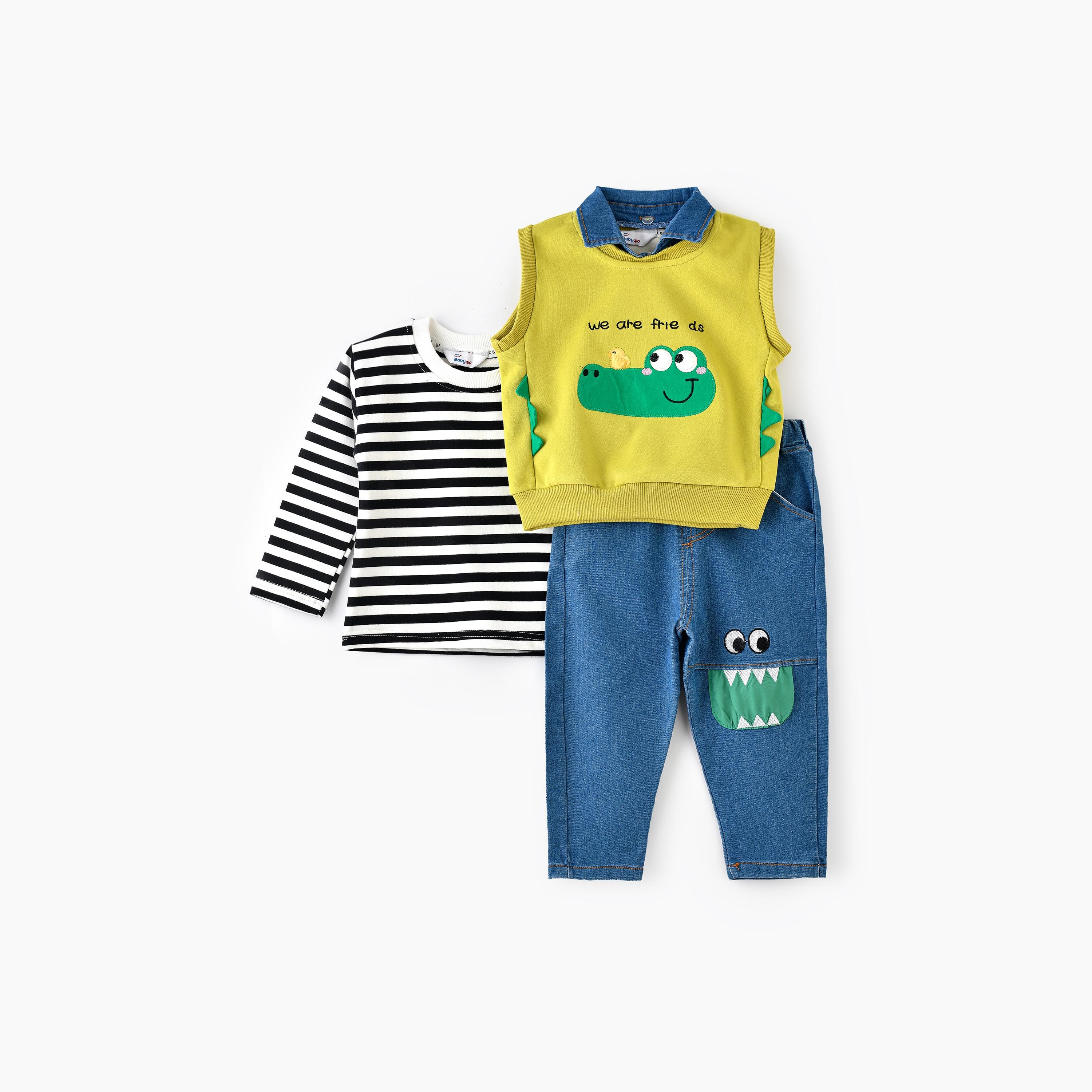 Babyqlo 3-Piece Printed Long Sleeves T-Shirt, Jeans with Sweater-boys-clothing-setsandcoords-image-1
