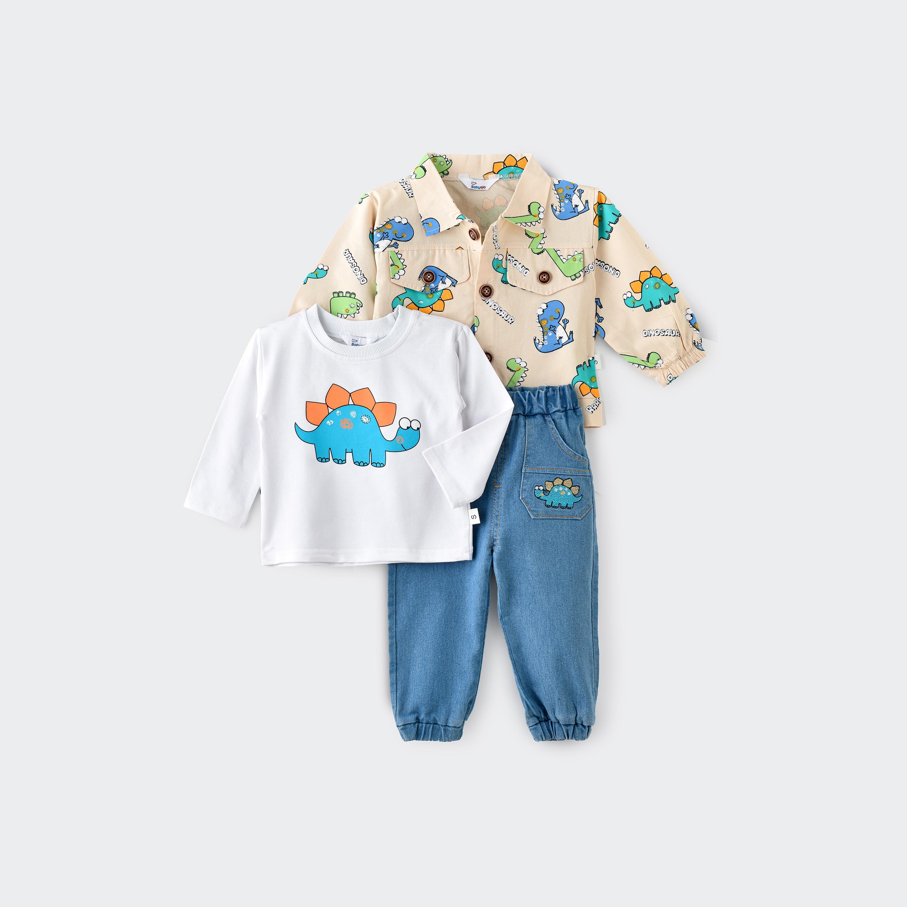 Babyqlo 3-Piece Printed Long Sleeves Shirt, T-Shirt with Jeans-baby-boys-clothing-setsandcoords-image-1