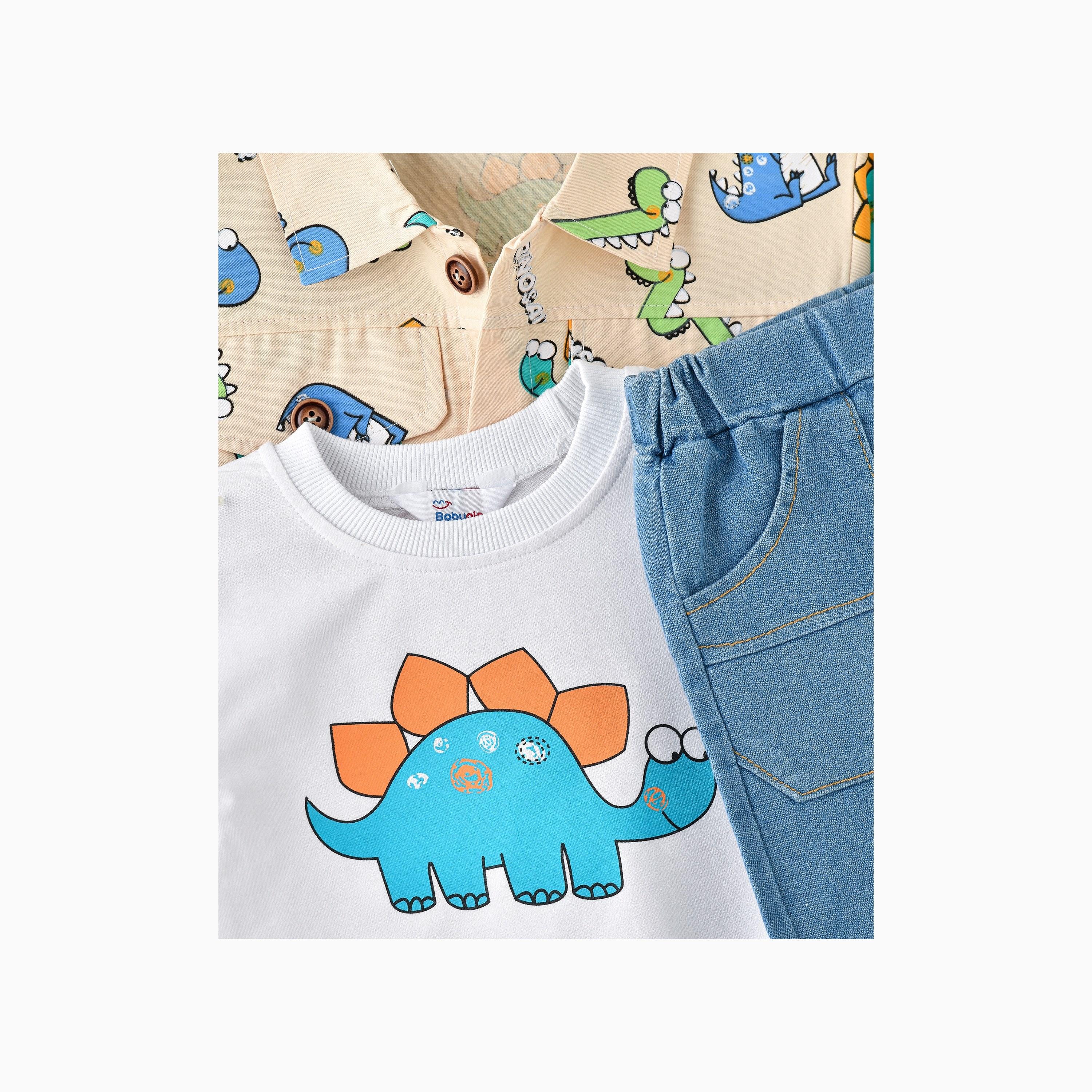 Babyqlo 3-Piece Printed Long Sleeves Shirt, T-Shirt with Jeans-baby-boys-clothing-setsandcoords-image-2