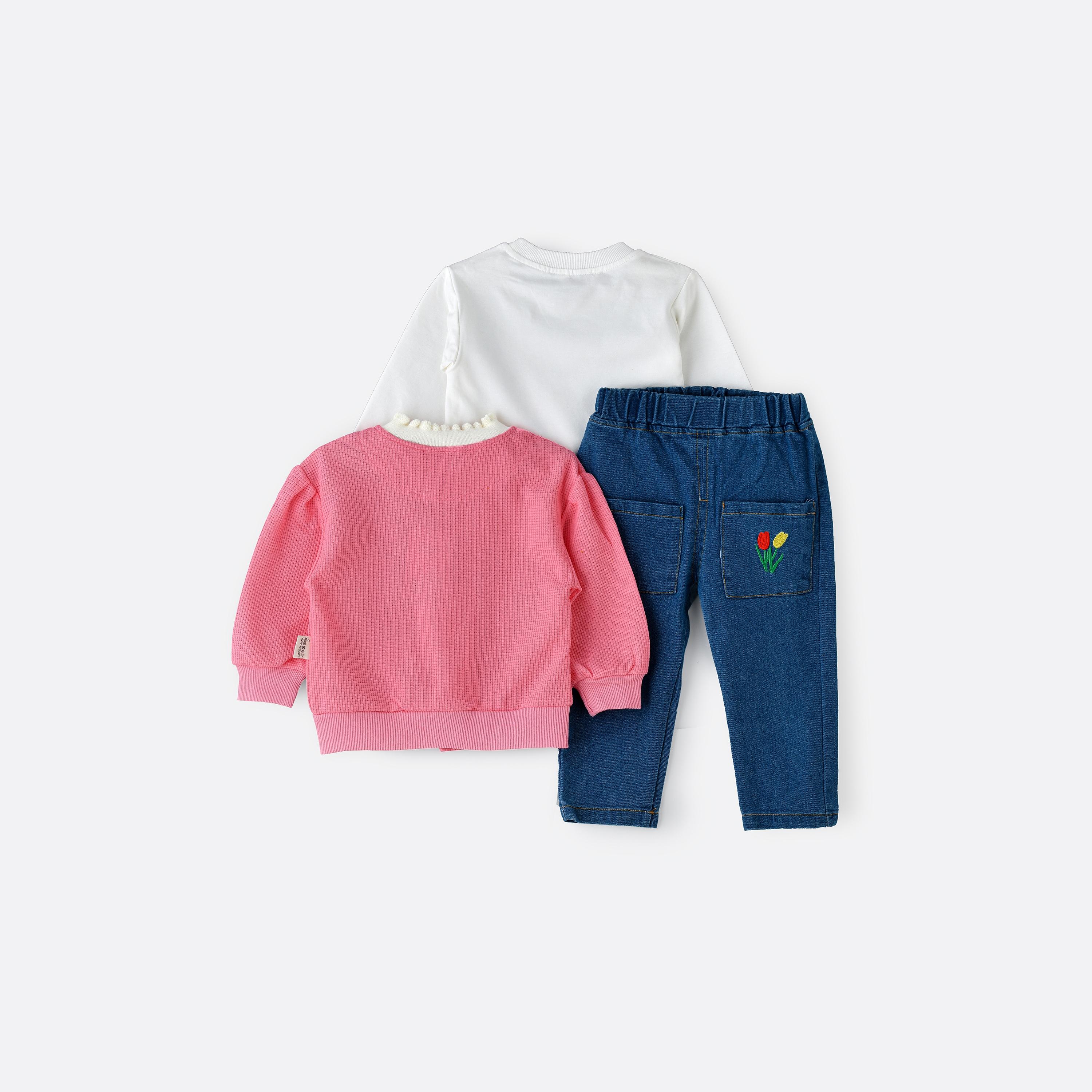 تي شيرت بأكمام طويلة وطبعة زهور 3 قطع مع كارديجان مع بنطلون جينز من بيبيكلو-baby-girls-clothing-setsandcoords-image-3