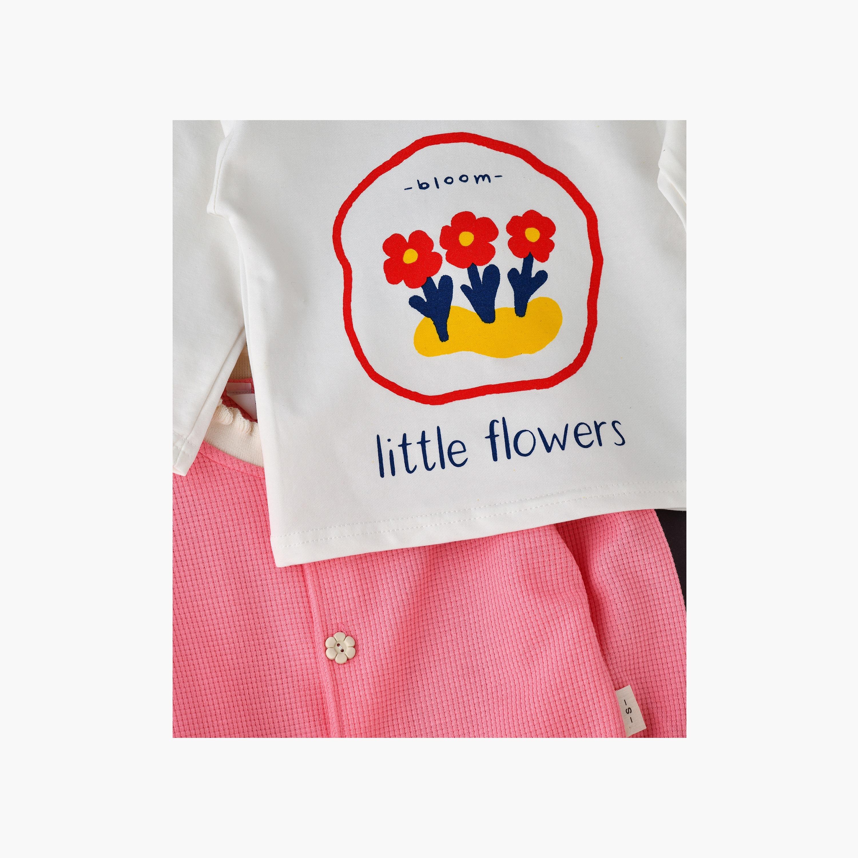 تي شيرت بأكمام طويلة وطبعة زهور 3 قطع مع كارديجان مع بنطلون جينز من بيبيكلو-baby-girls-clothing-setsandcoords-image-4