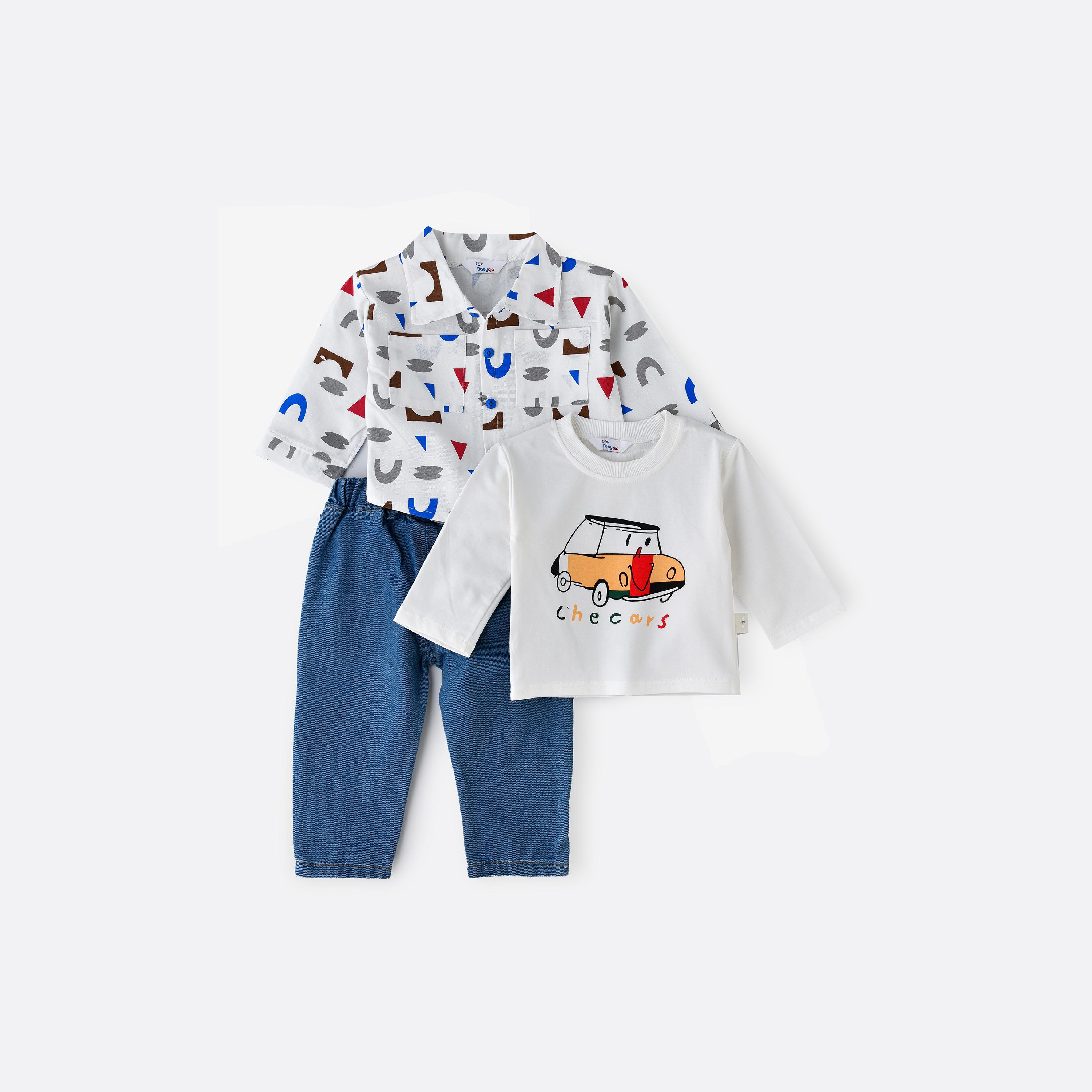 Babyqlo 3-Piece Printed Long Sleeves Shirt, T-Shirt with Jeans-baby-boys-clothing-setsandcoords-image-1