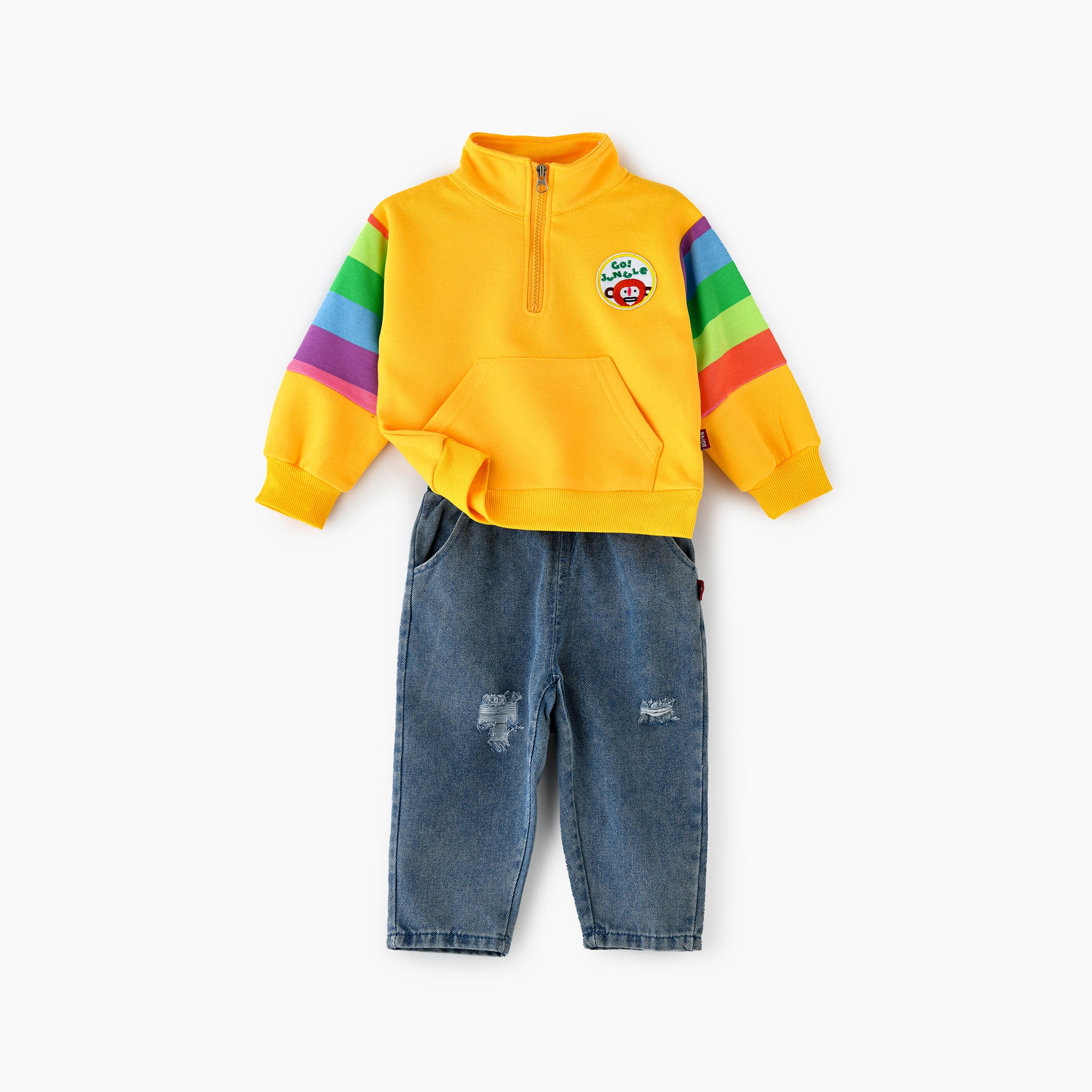 Babyqlo 2-Piece Colour Blocked Long Sleeves Jacket with Jeans-boys-clothing-setsandcoords-image-1