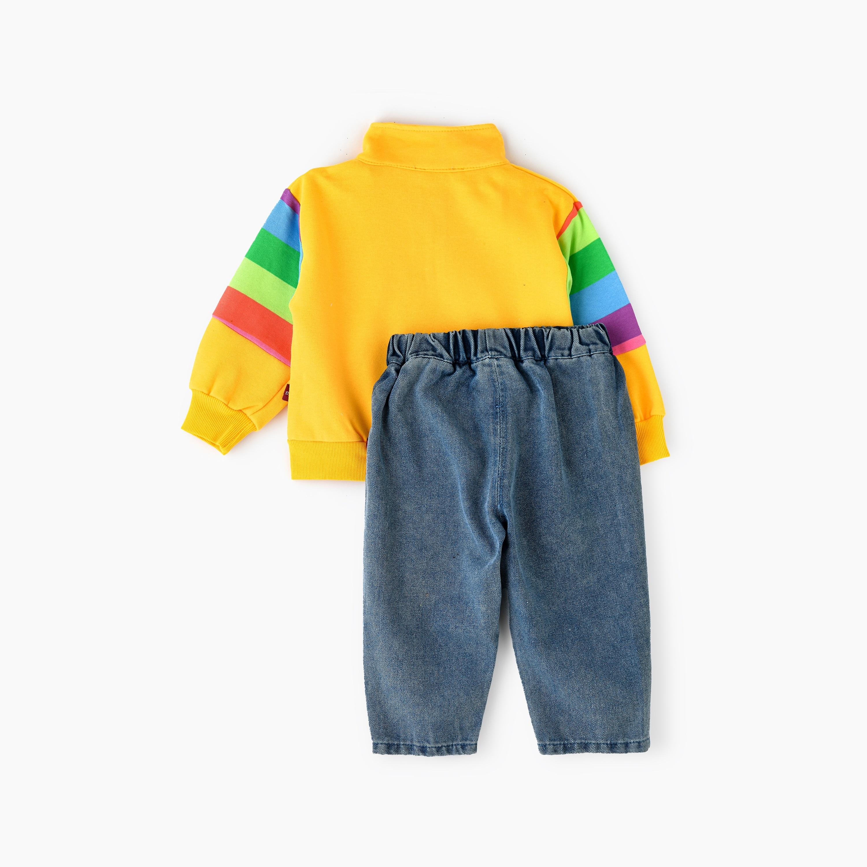 Babyqlo 2-Piece Colour Blocked Long Sleeves Jacket with Jeans-boys-clothing-setsandcoords-image-3