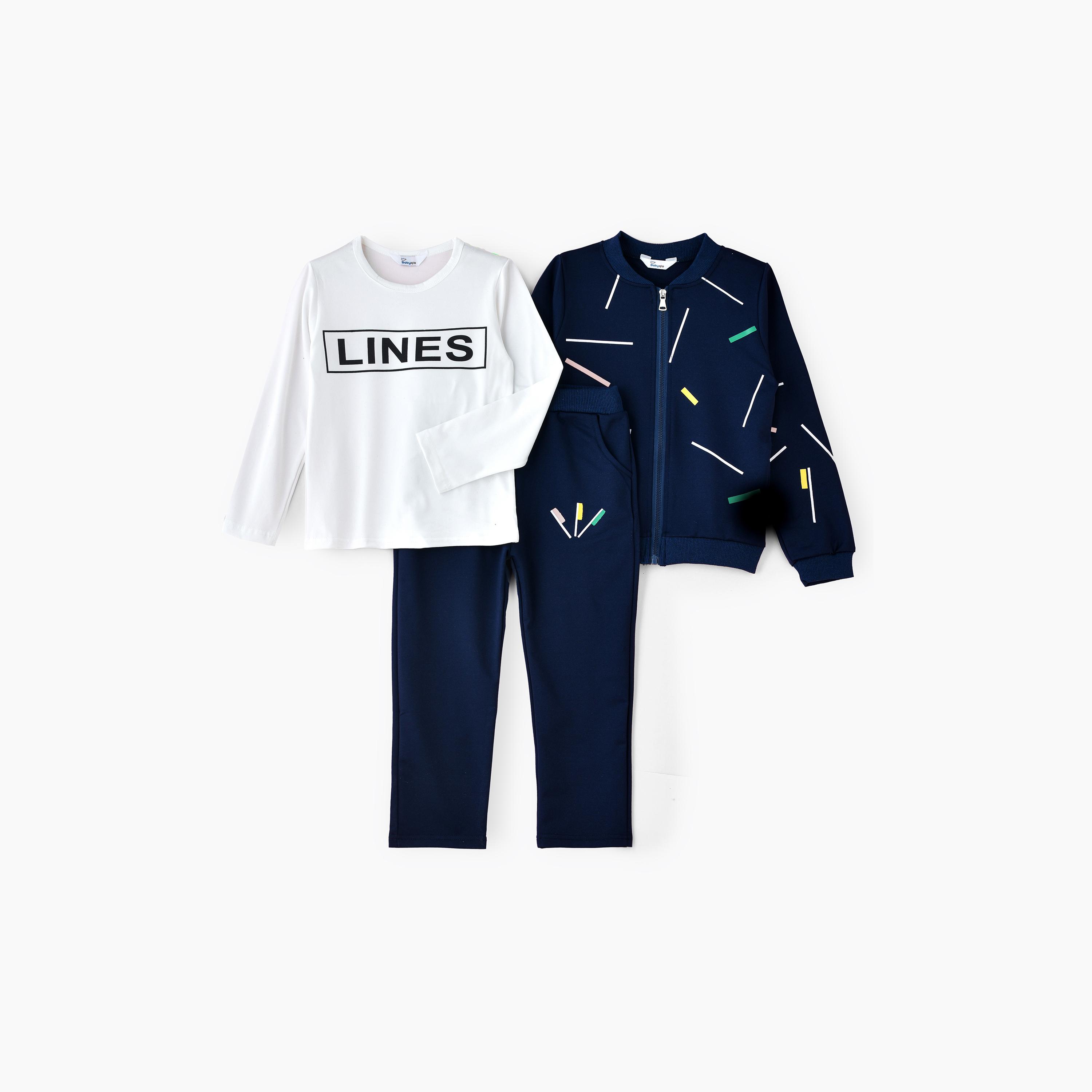 جاكيت مطبوع بأكمام طويلة 3 قطع وتي شيرت وبنطلون من بيبيكلو-boys-clothing-setsandcoords-image-1