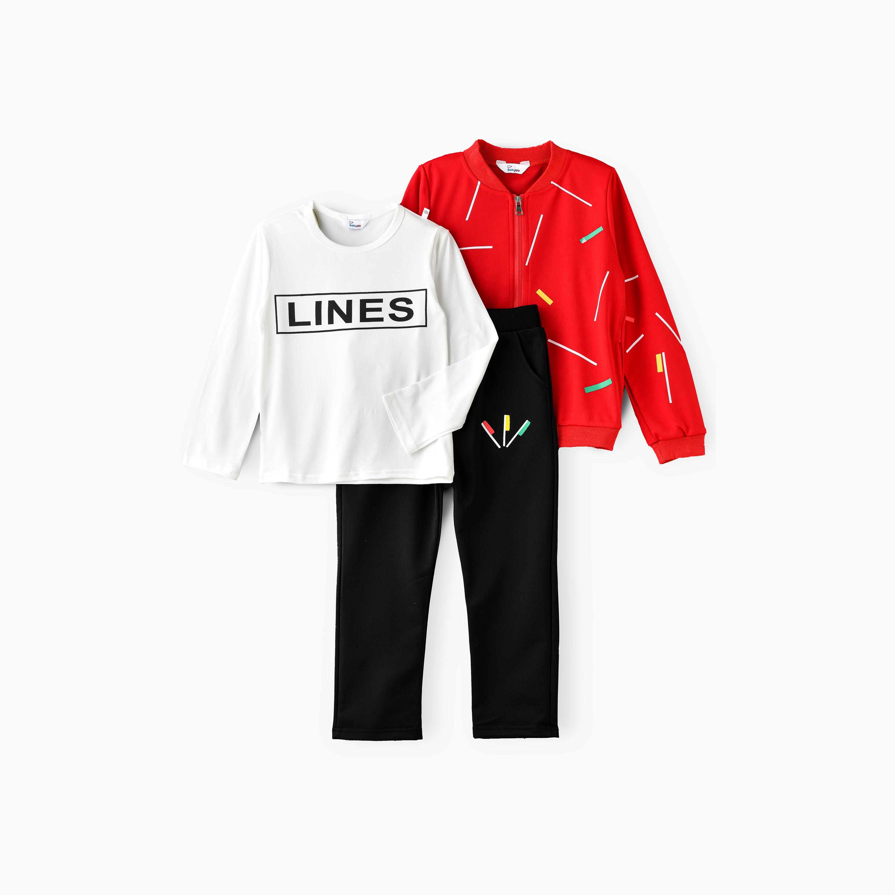 جاكيت مطبوع بأكمام طويلة 3 قطع وتي شيرت وبنطلون من بيبيكلو-boys-clothing-setsandcoords-image-1