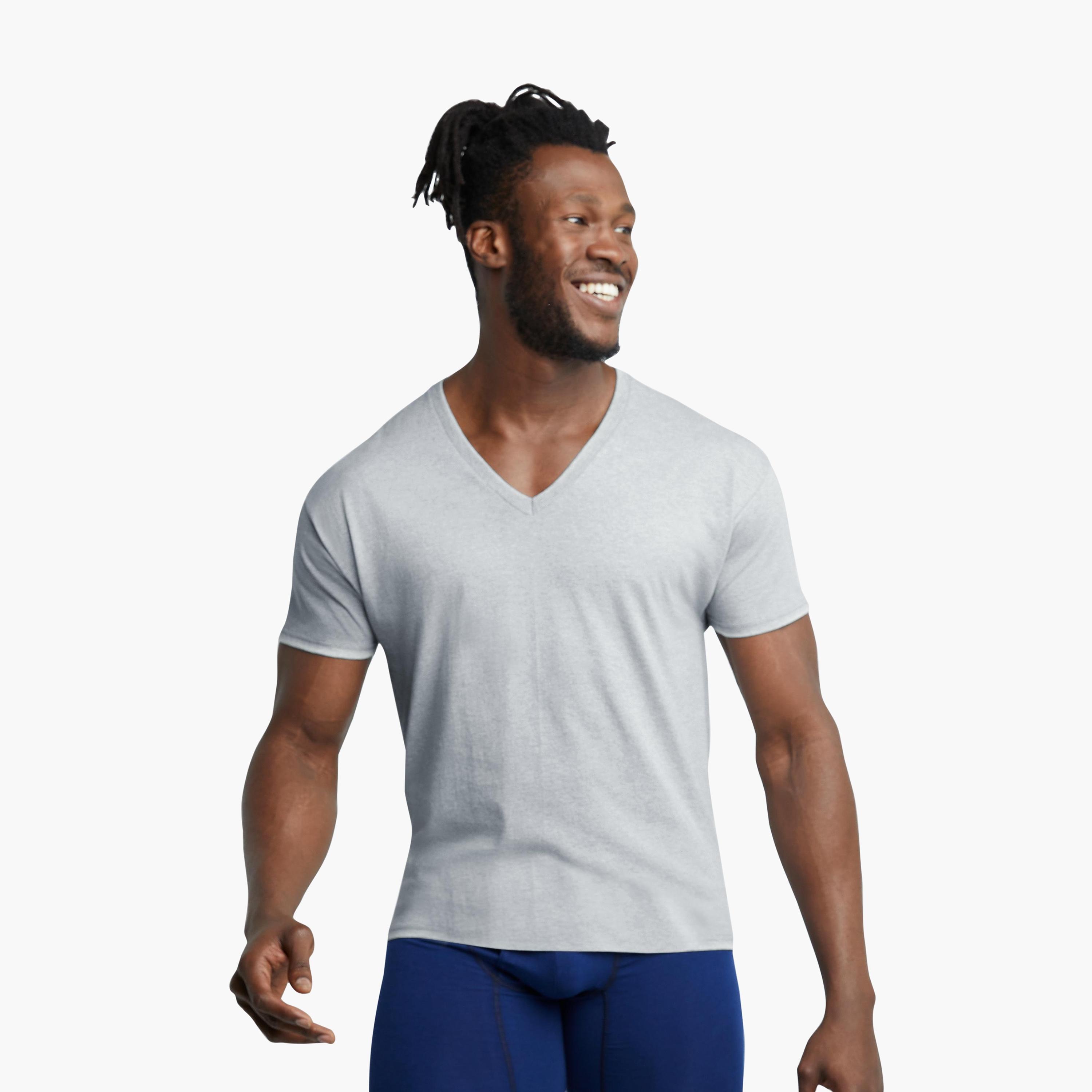 تيشيرت رجالي سادة بياقة V وأكمام قصيرة من هانيس-men-clothing-tshirtsandpolos-tshirts-image-2