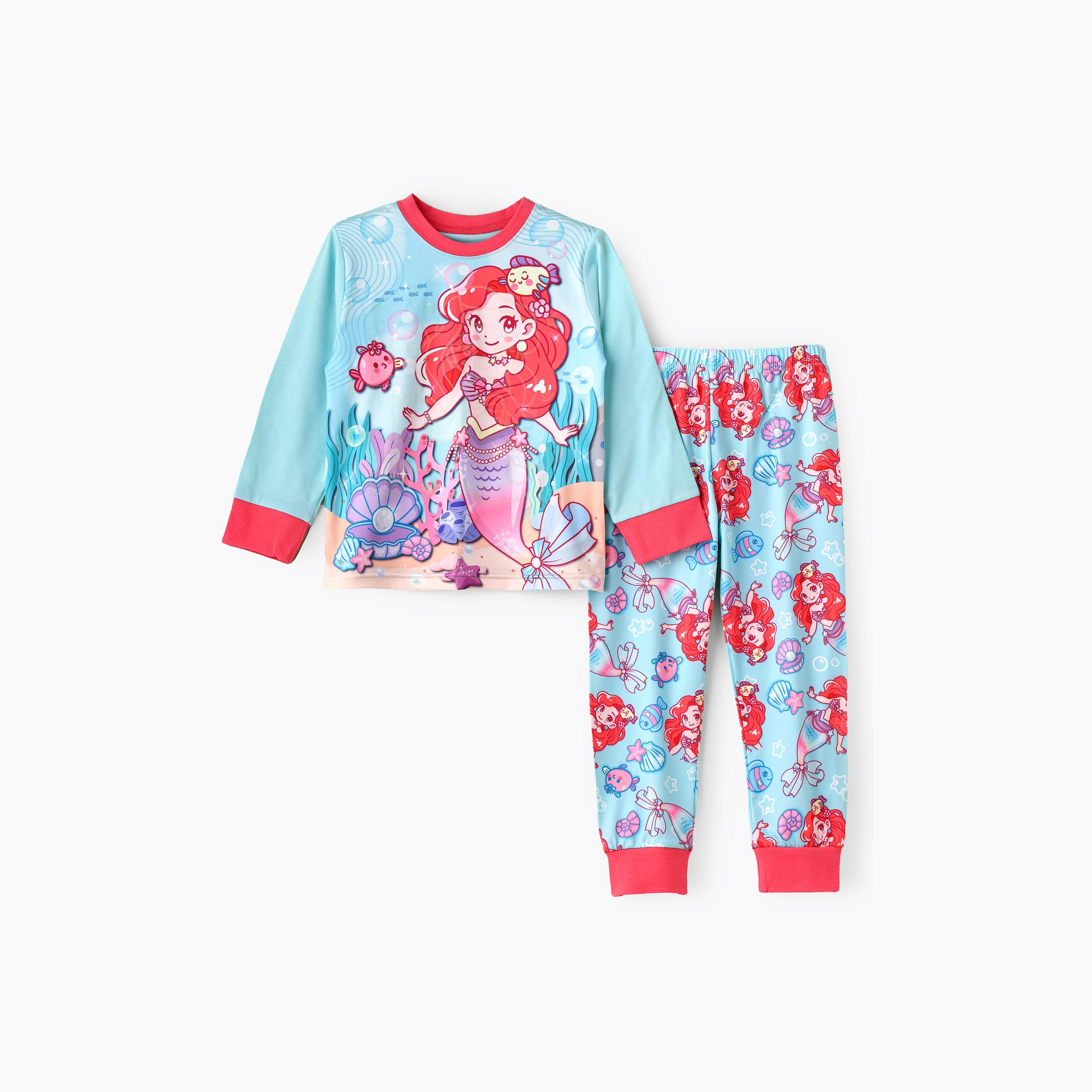 Babyqlo 2-Piece Mermaid Printed Glow-in-the-Dark T-Shirt with Joggers-girls-clothing-nightwear-image-1