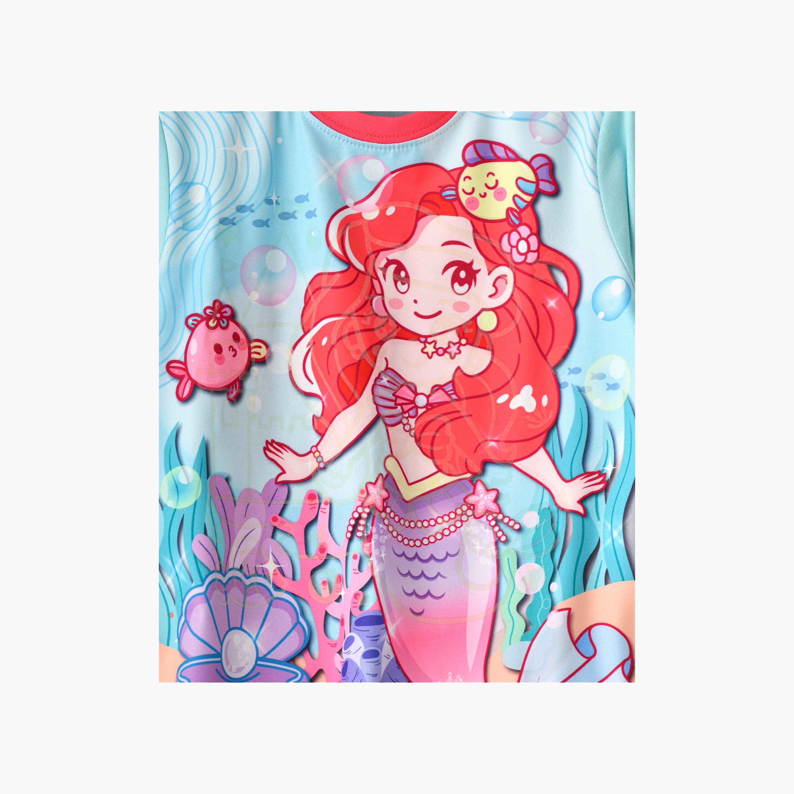 Babyqlo 2-Piece Mermaid Printed Glow-in-the-Dark T-Shirt with Joggers-girls-clothing-nightwear-image-4