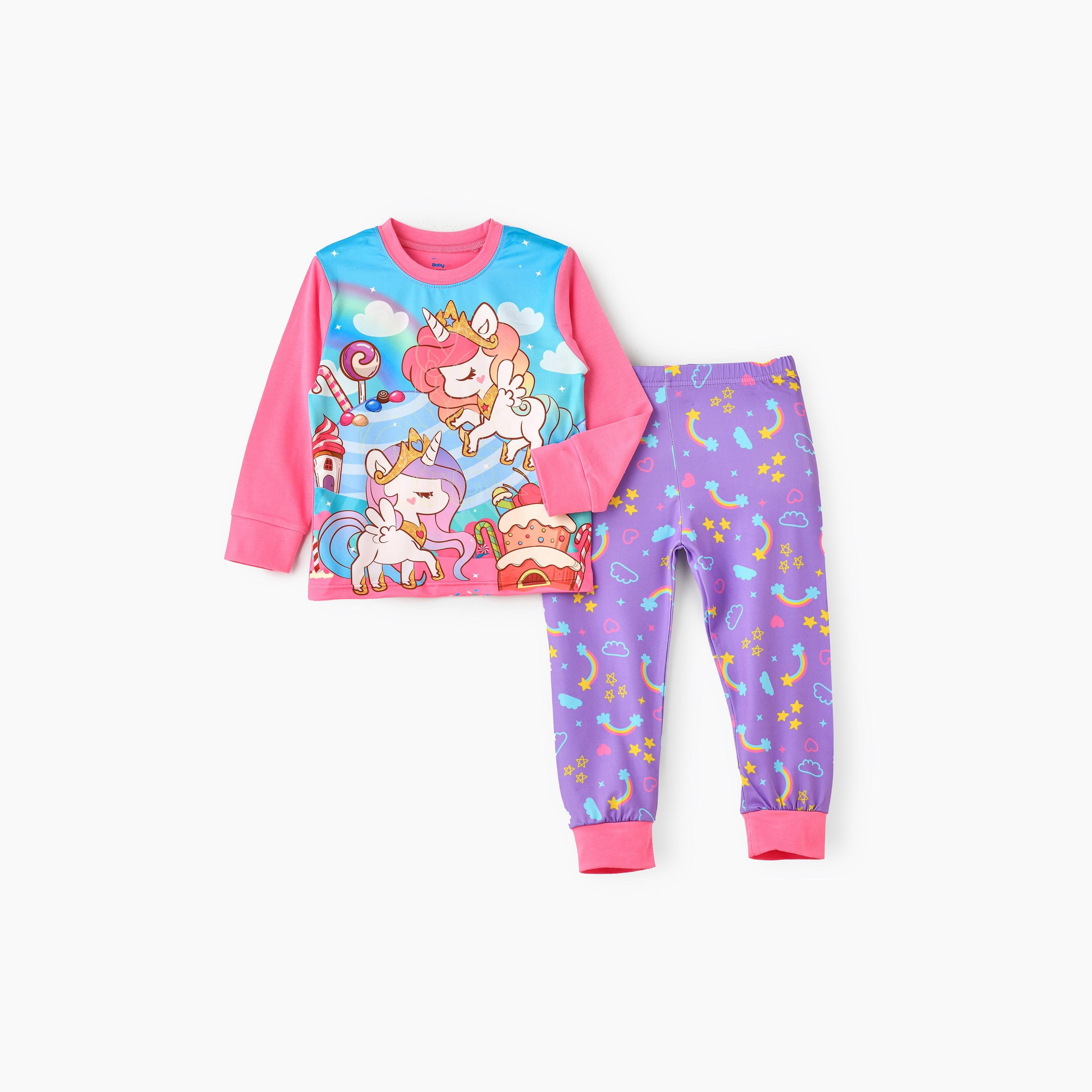 تي شيرت قطعتين بطبعة يونيكورن كانديلاند ومتوهج في الظلام مع بنطلون ركض من بيبيكلو-girls-clothing-nightwear-image-1