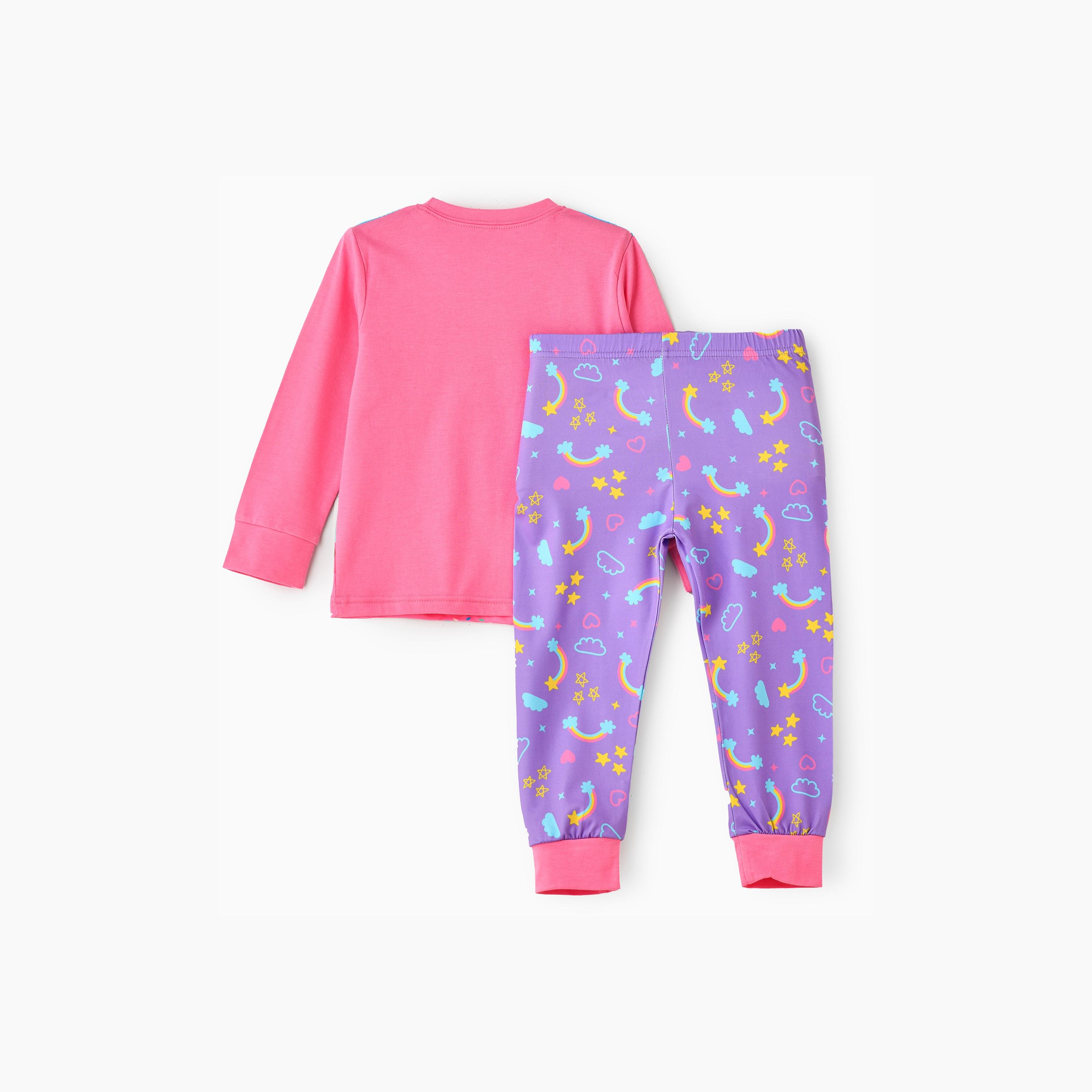 تي شيرت قطعتين بطبعة يونيكورن كانديلاند ومتوهج في الظلام مع بنطلون ركض من بيبيكلو-girls-clothing-nightwear-image-2