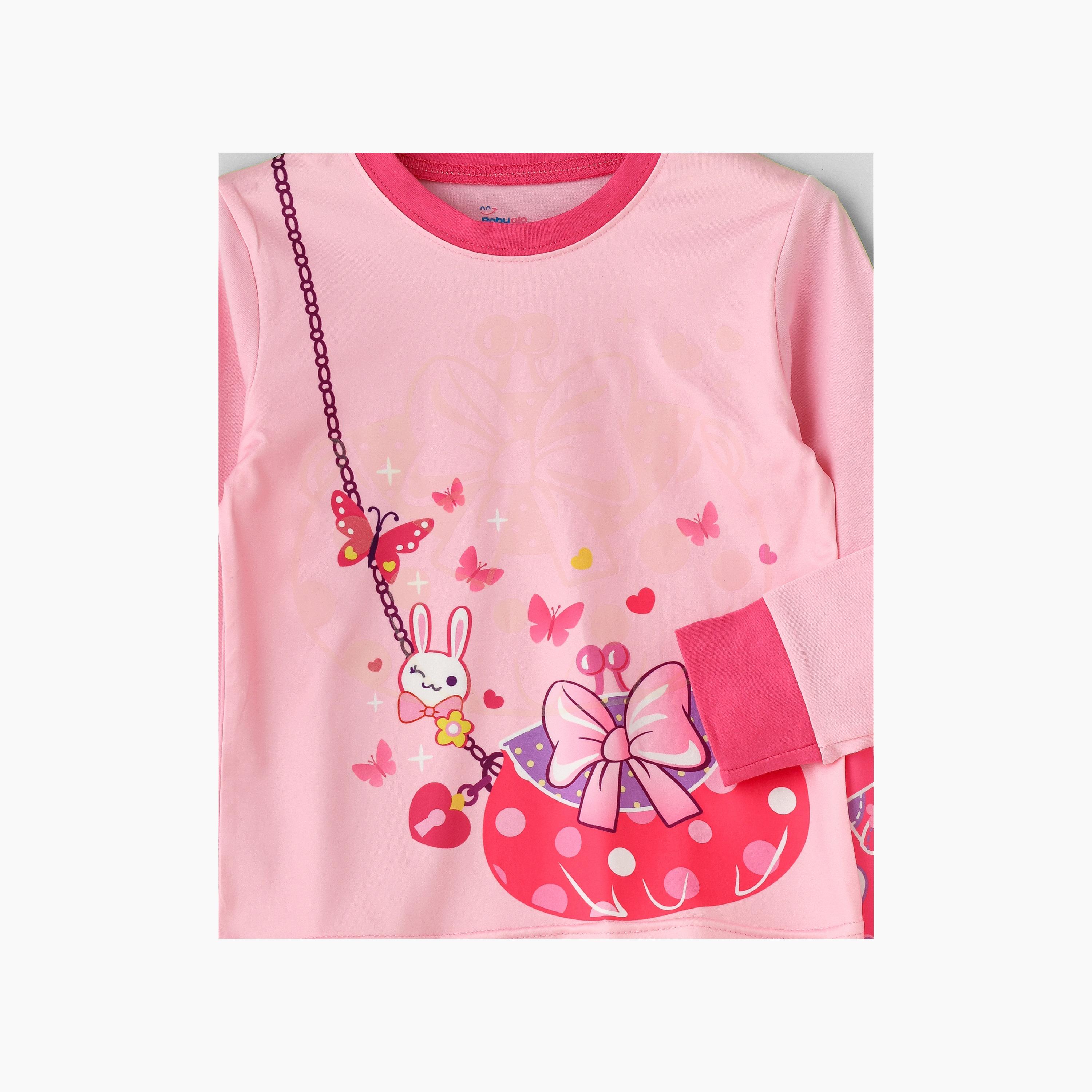 Babyqlo 2-Piece Happy Bunny Printed Glow-in-the-Dark T-Shirt with Joggers-girls-clothing-nightwear-image-5