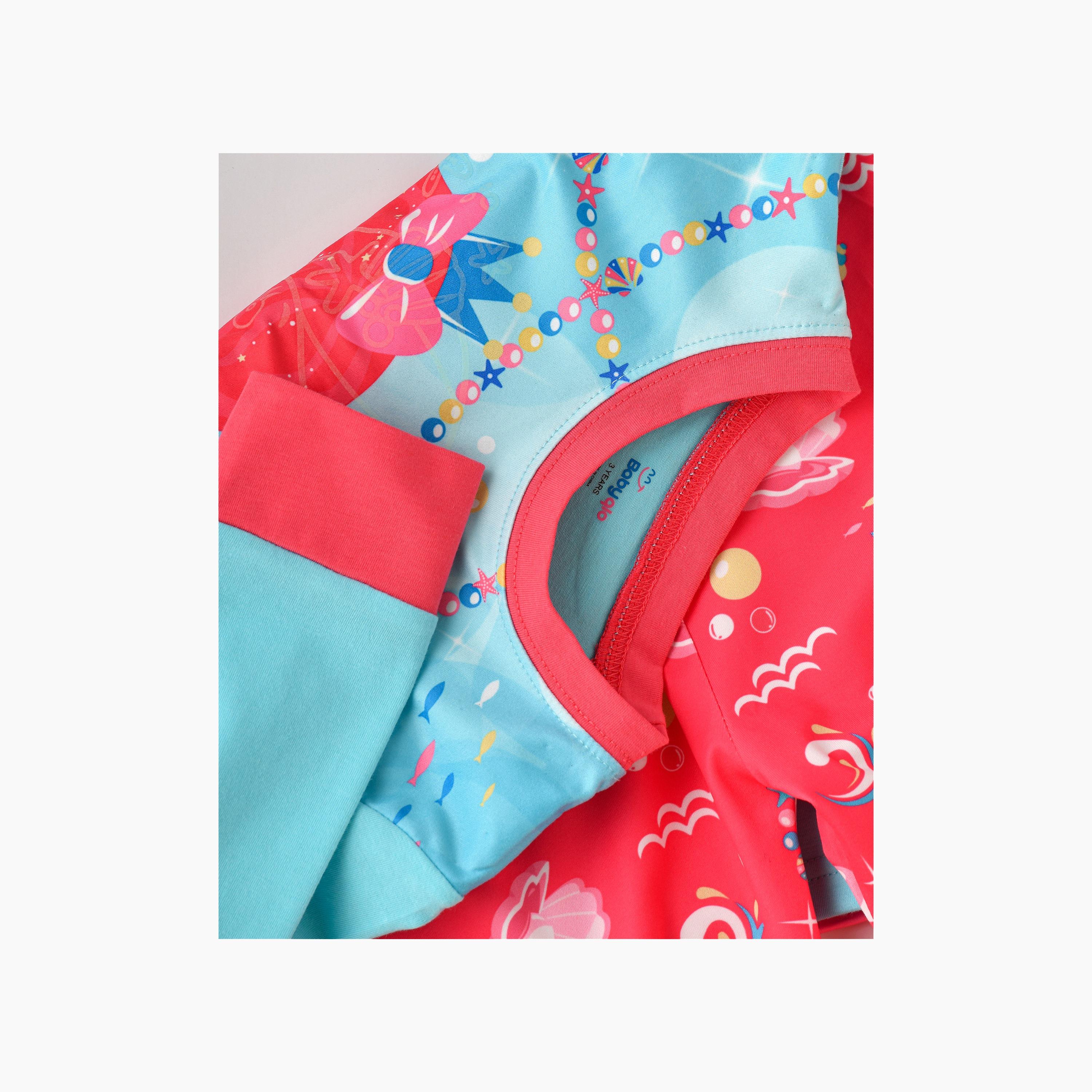 تي شيرت قطعتين بطبعة حورية البحر السحرية ويتوهج في الظلام مع بنطلون ركض من بيبيكلو-girls-clothing-nightwear-image-4