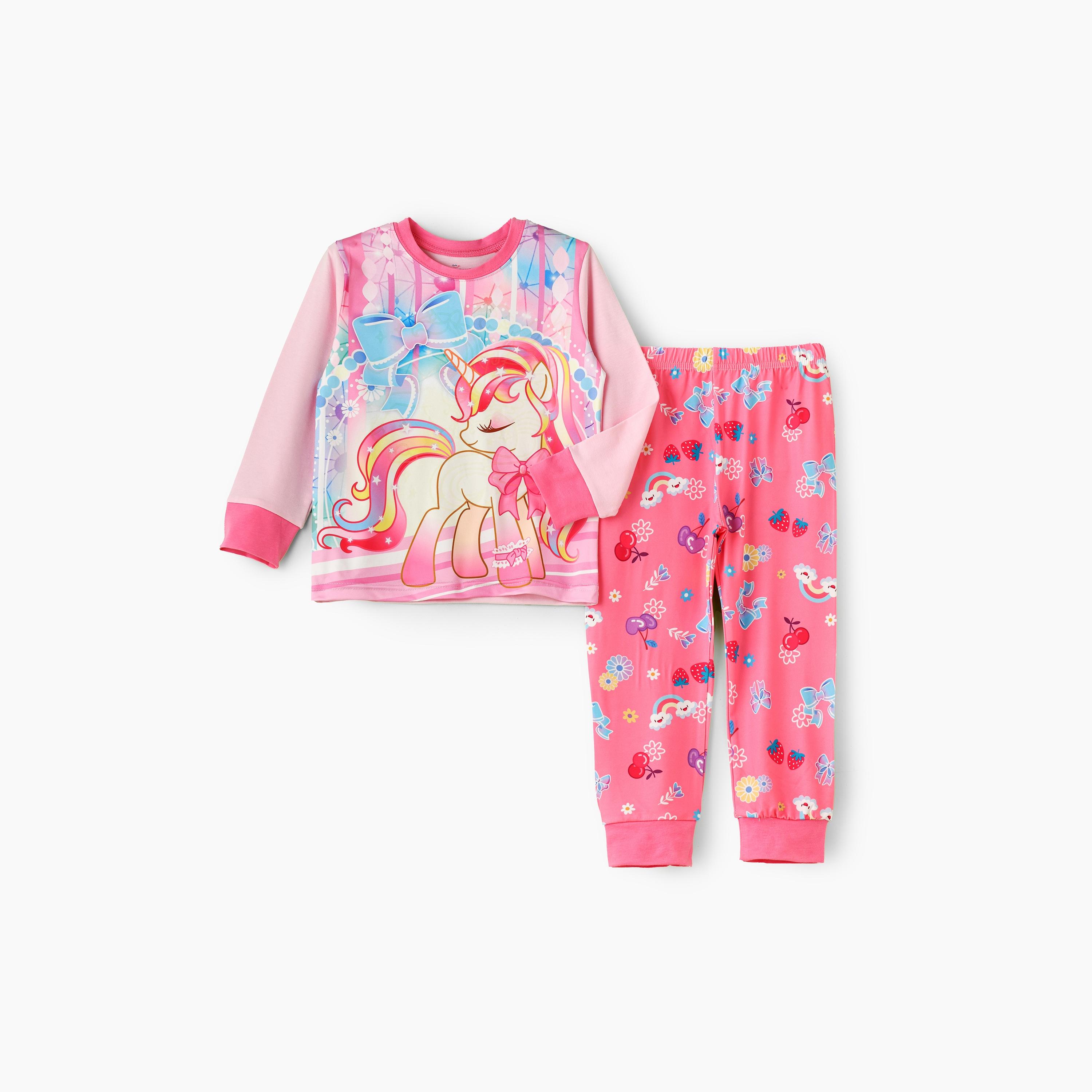 تي شيرت قطعتين بطبعة يونيكورن قوس قزح يتوهج في الظلام مع بنطلون ركض من بيبيكلو-girls-clothing-nightwear-image-1
