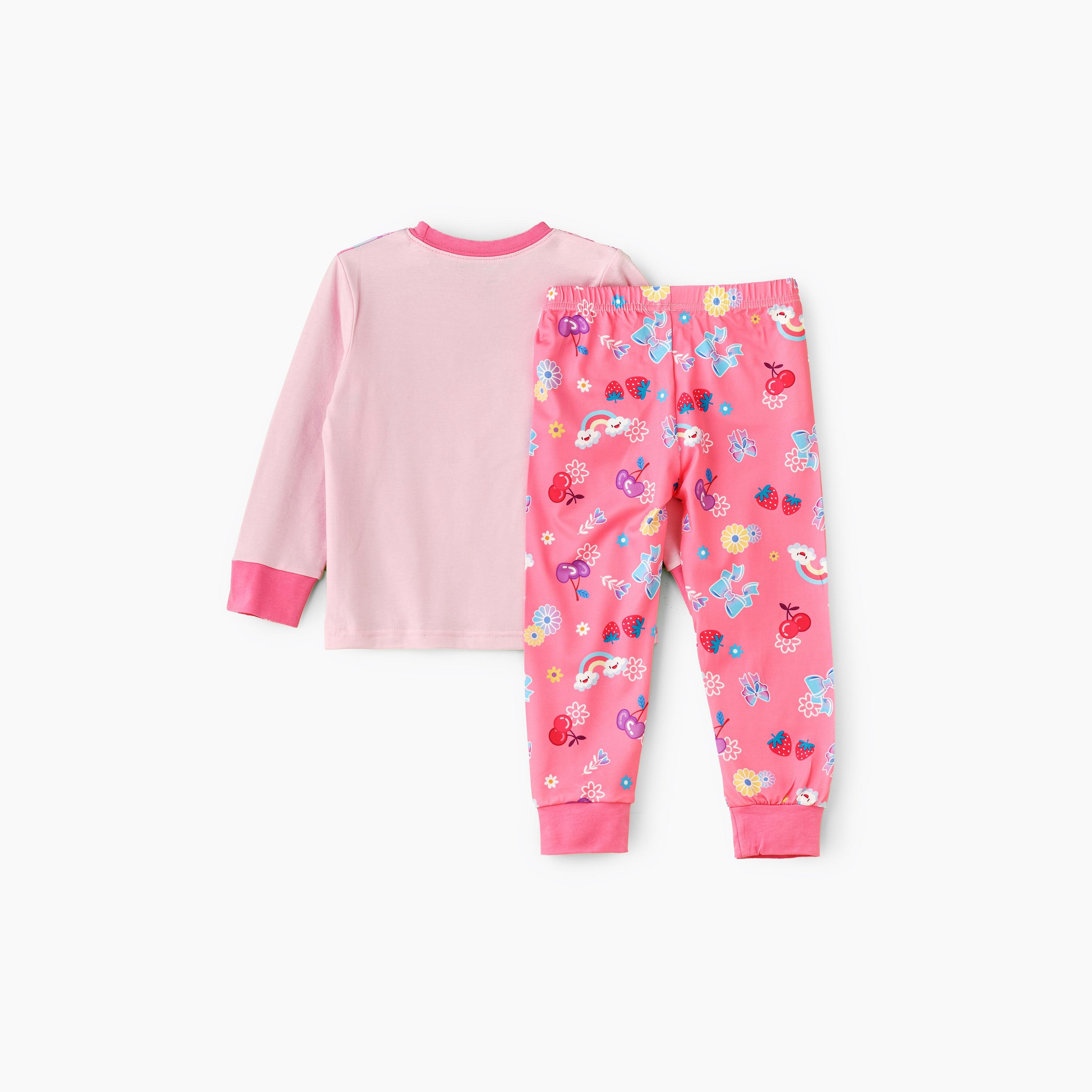 تي شيرت قطعتين بطبعة يونيكورن قوس قزح يتوهج في الظلام مع بنطلون ركض من بيبيكلو-girls-clothing-nightwear-image-2