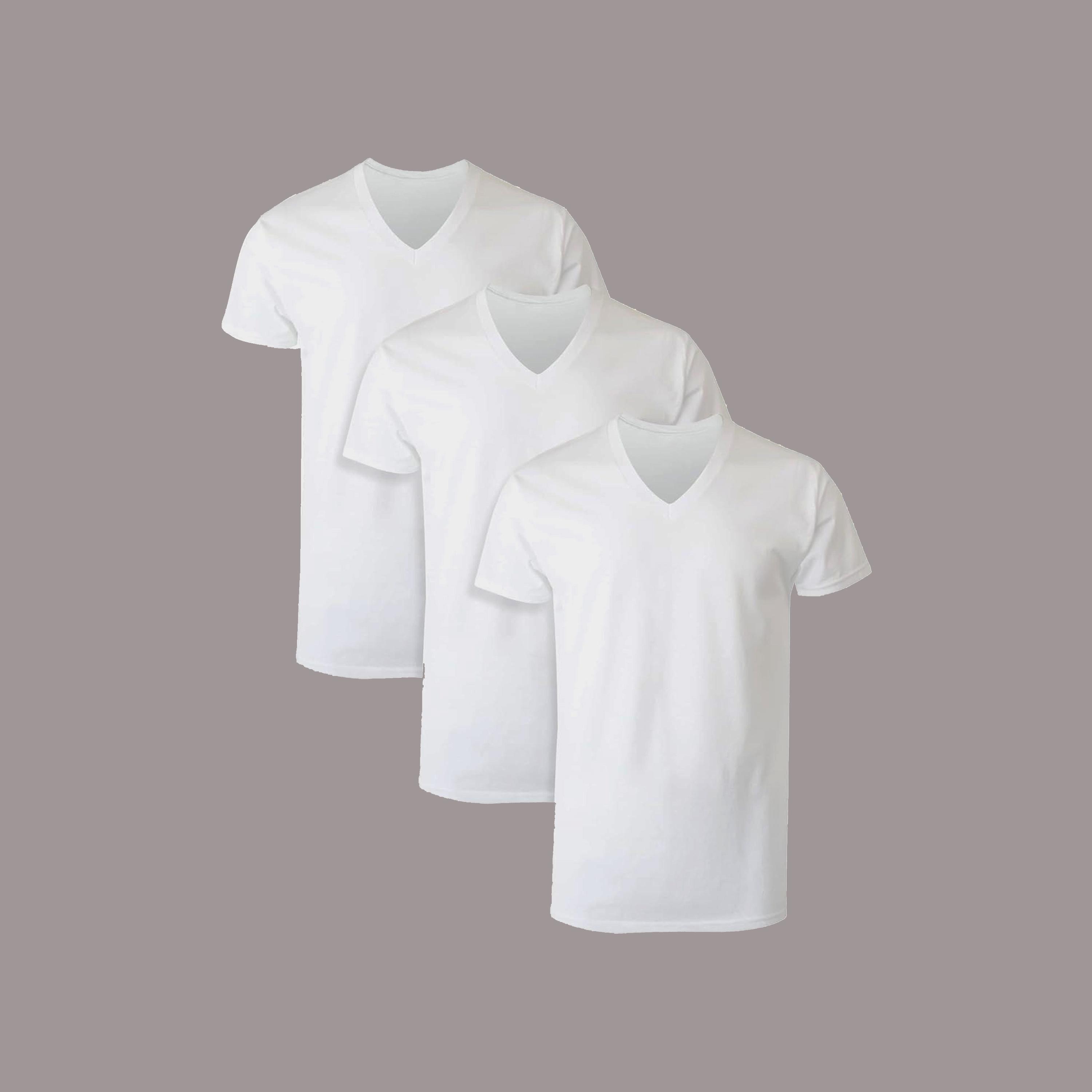 مجموعة هنس من 3 تي شيرتات رجالية سادة بأكمام قصيرة ورقبة على شكل حرف V-men-clothing-tshirtsandpolos-tshirts-image-1