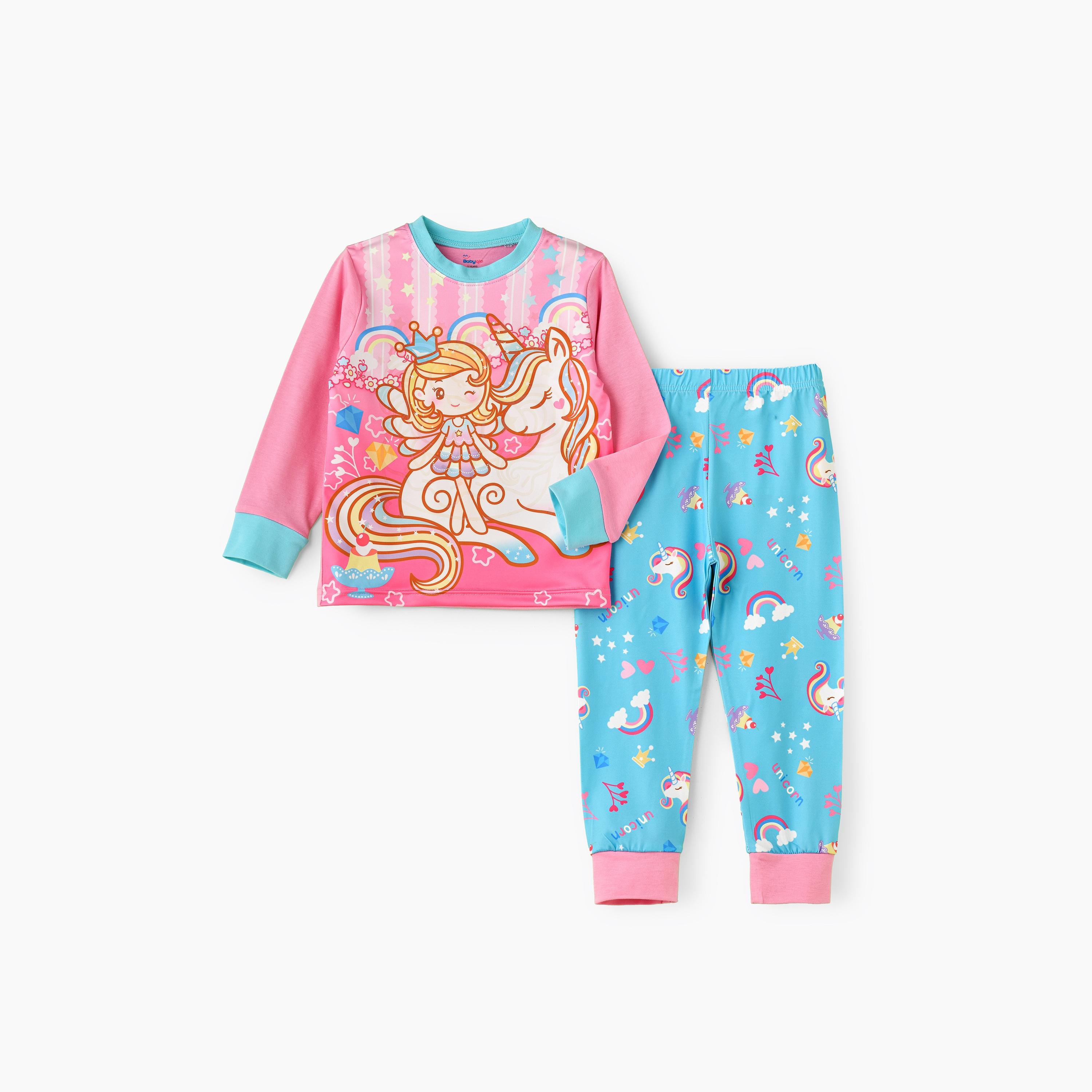 Babyqlo 2-Piece Unicorn & Fairy Printed Glow-in-the-Dark T-Shirt with Joggers-girls-clothing-nightwear-image-1