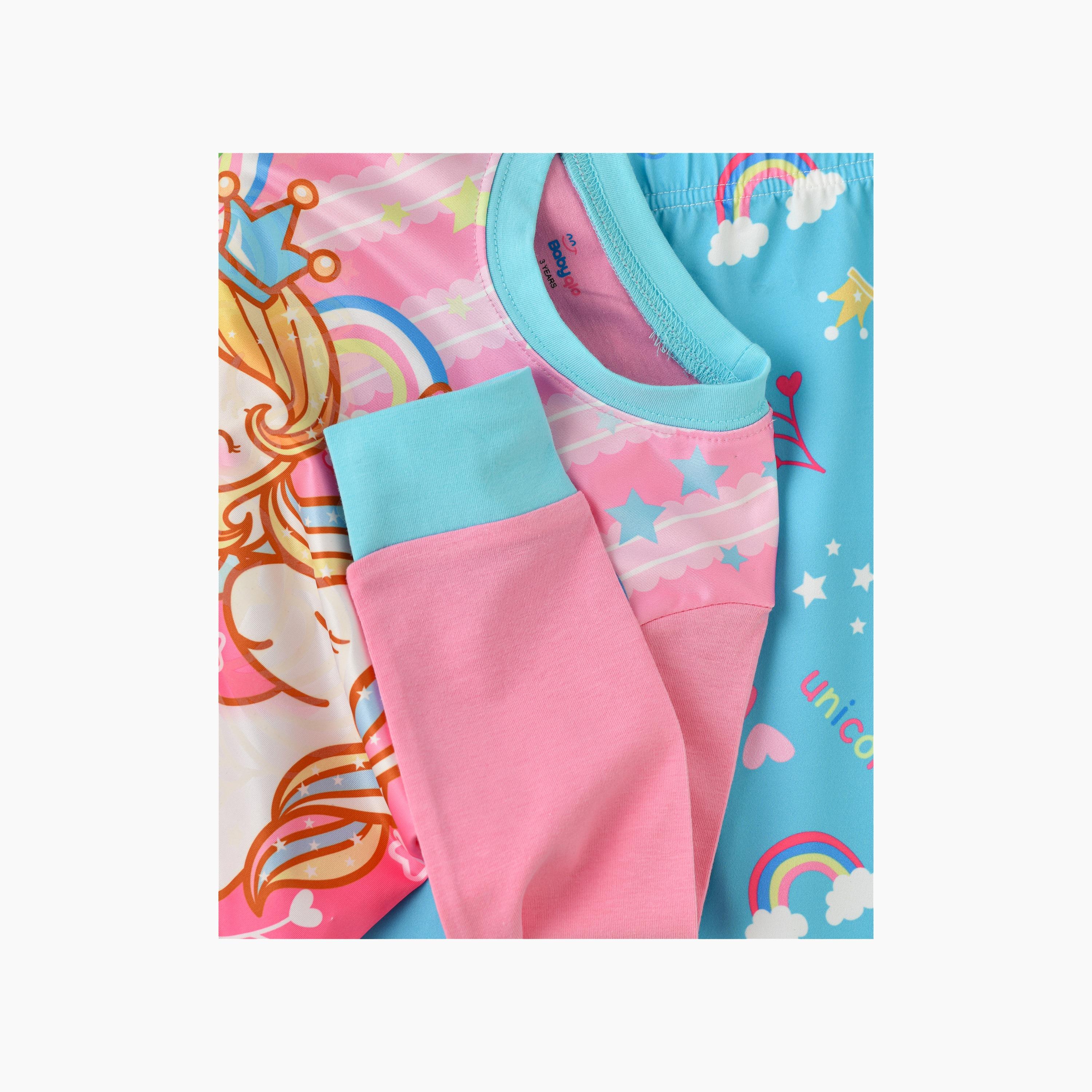Babyqlo 2-Piece Unicorn & Fairy Printed Glow-in-the-Dark T-Shirt with Joggers-girls-clothing-nightwear-image-5