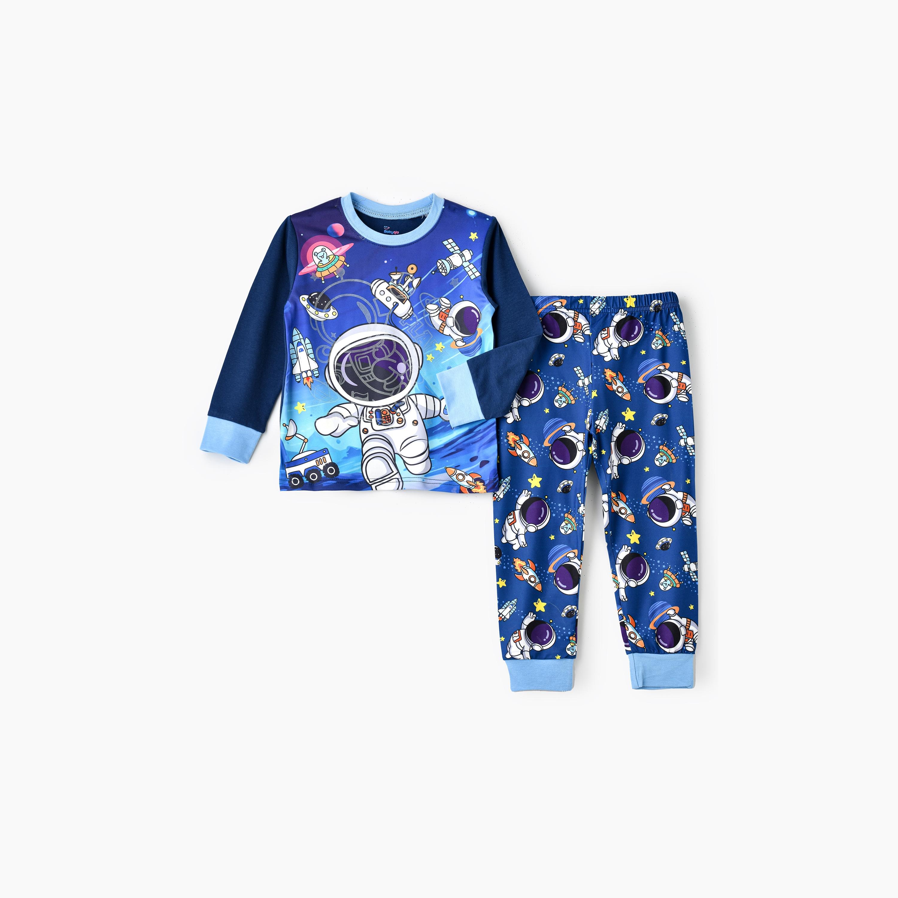 Babyqlo 2-Piece Space Adventure Printed Glow-in-the-Dark T-Shirt with Joggers-boys-clothing-nightwear-image-1