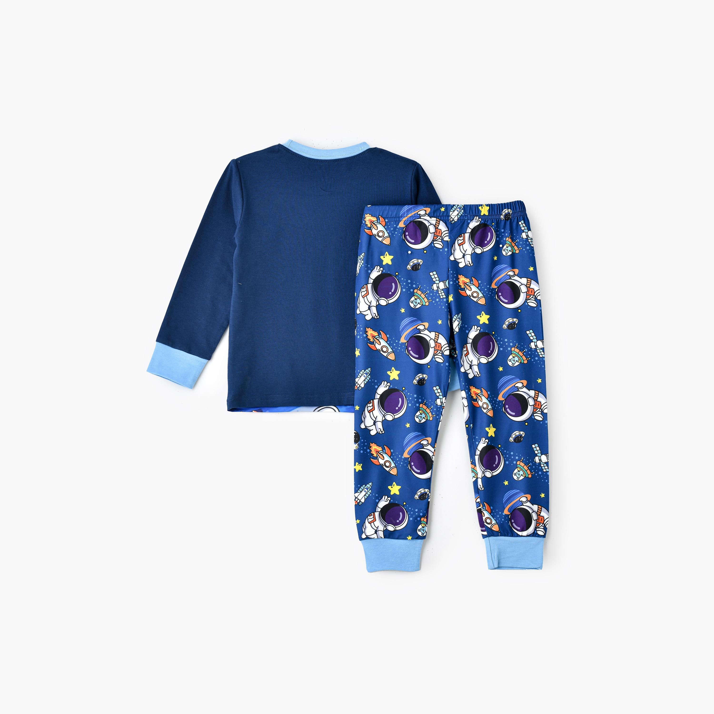 Babyqlo 2-Piece Space Adventure Printed Glow-in-the-Dark T-Shirt with Joggers-boys-clothing-nightwear-image-2