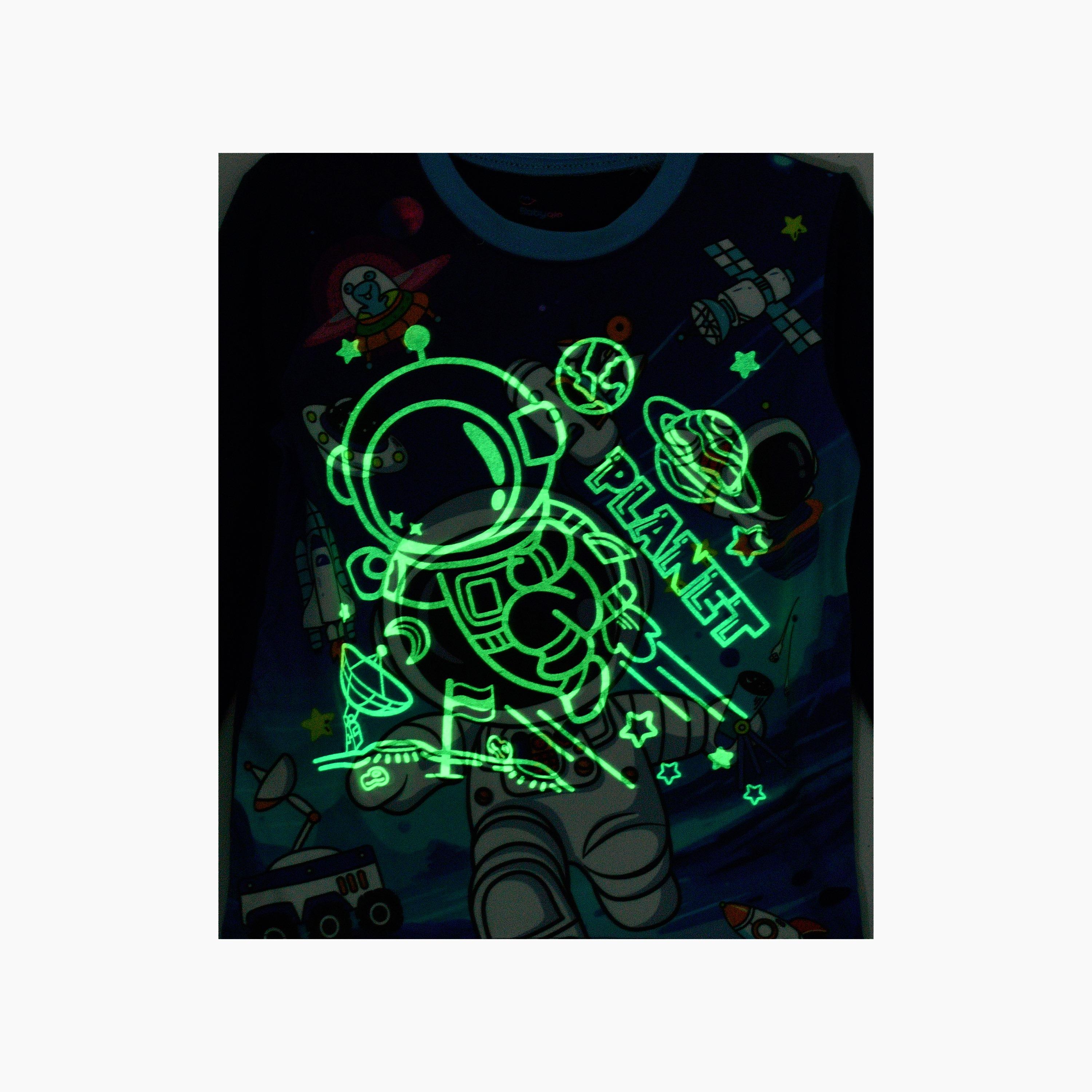 Babyqlo 2-Piece Space Adventure Printed Glow-in-the-Dark T-Shirt with Joggers-boys-clothing-nightwear-image-3