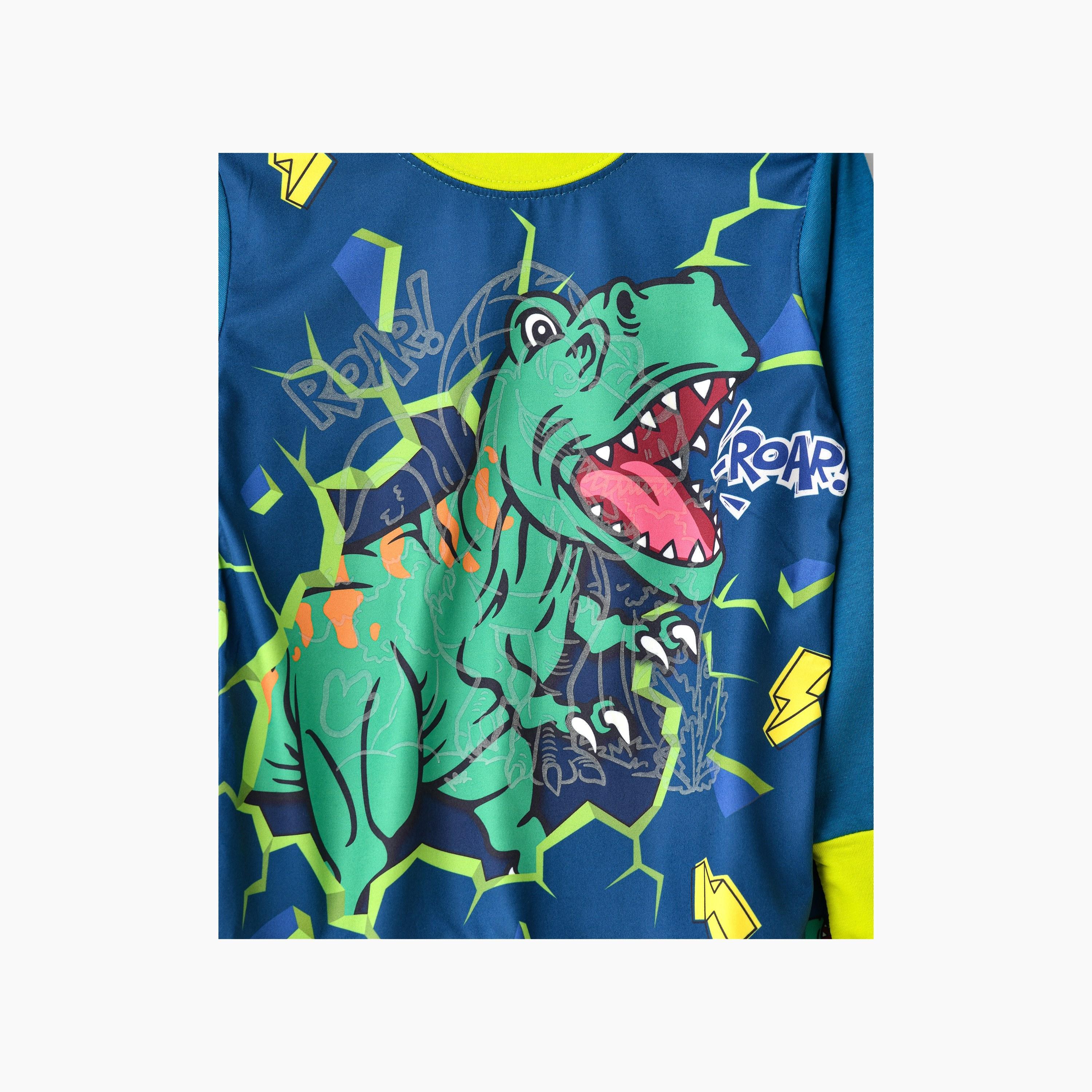 Babyqlo 2-Piece Roaring Dinosaur Printed Glow-in-the-Dark T-Shirt with Joggers-boys-clothing-nightwear-image-4
