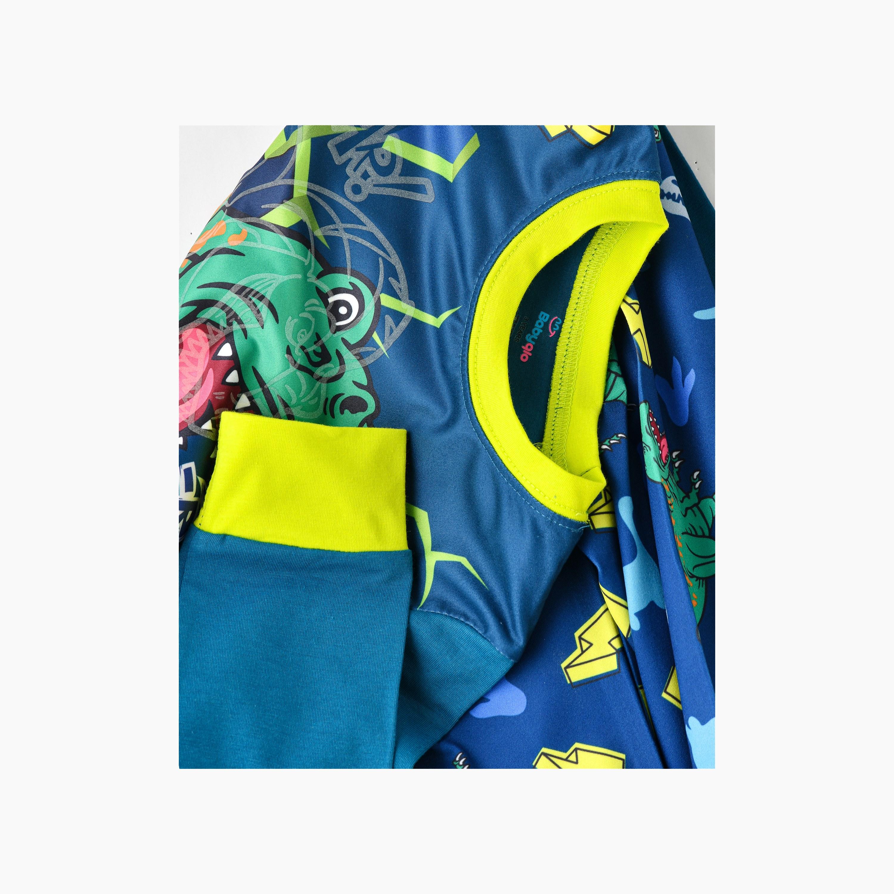 Babyqlo 2-Piece Roaring Dinosaur Printed Glow-in-the-Dark T-Shirt with Joggers-boys-clothing-nightwear-image-5