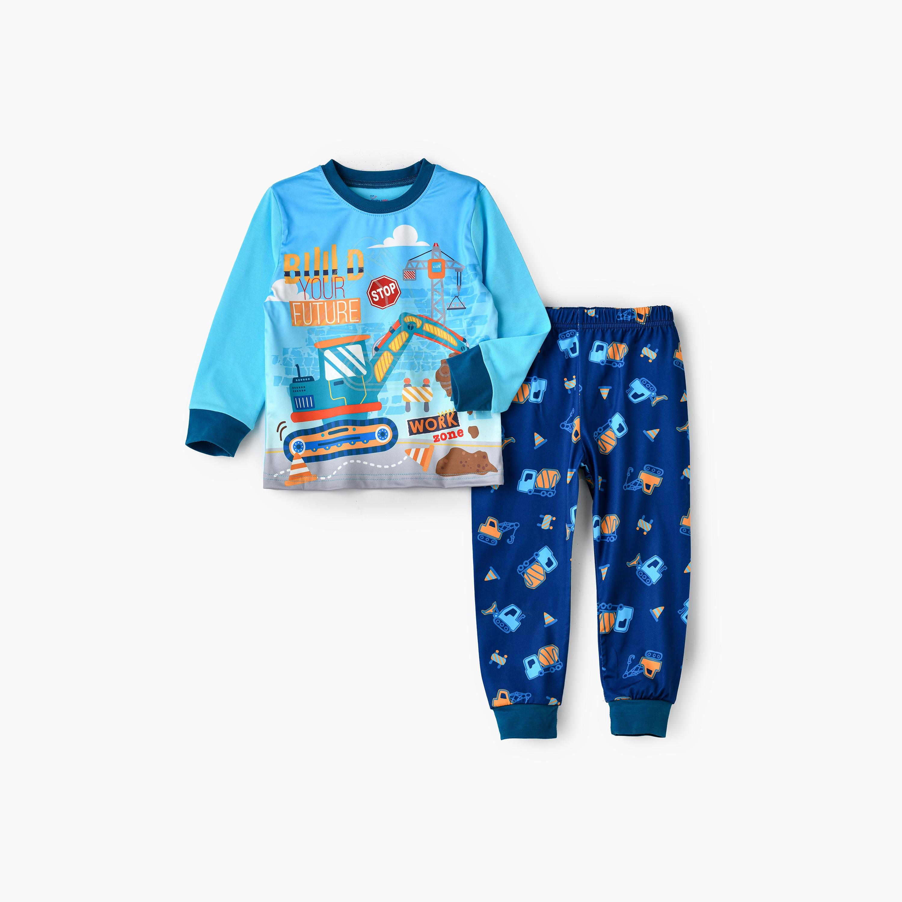 Babyqlo 2-Piece Construction Zone Printed Glow-in-the-Dark T-Shirt with Joggers-boys-clothing-nightwear-image-1