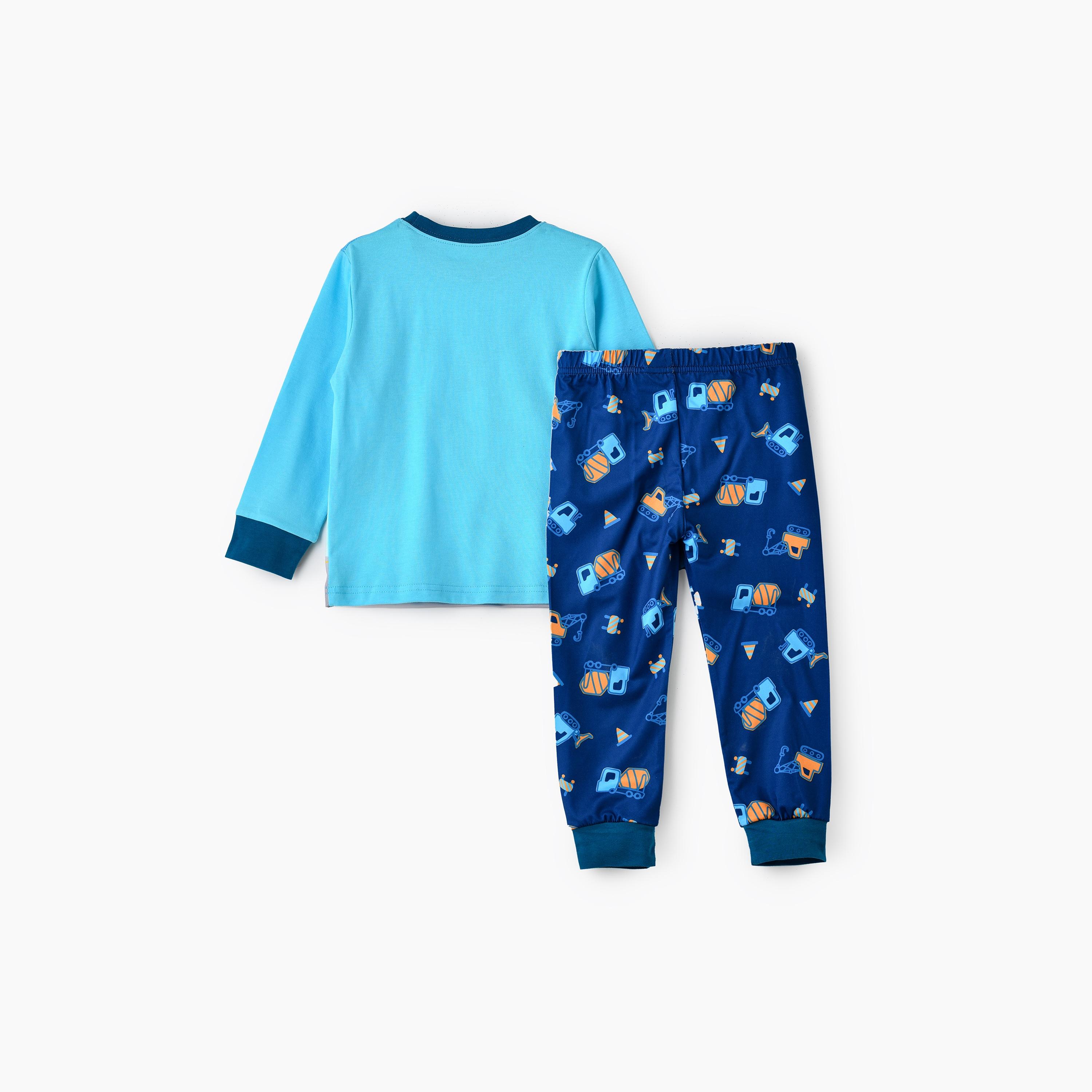 Babyqlo 2-Piece Construction Zone Printed Glow-in-the-Dark T-Shirt with Joggers-boys-clothing-nightwear-image-2