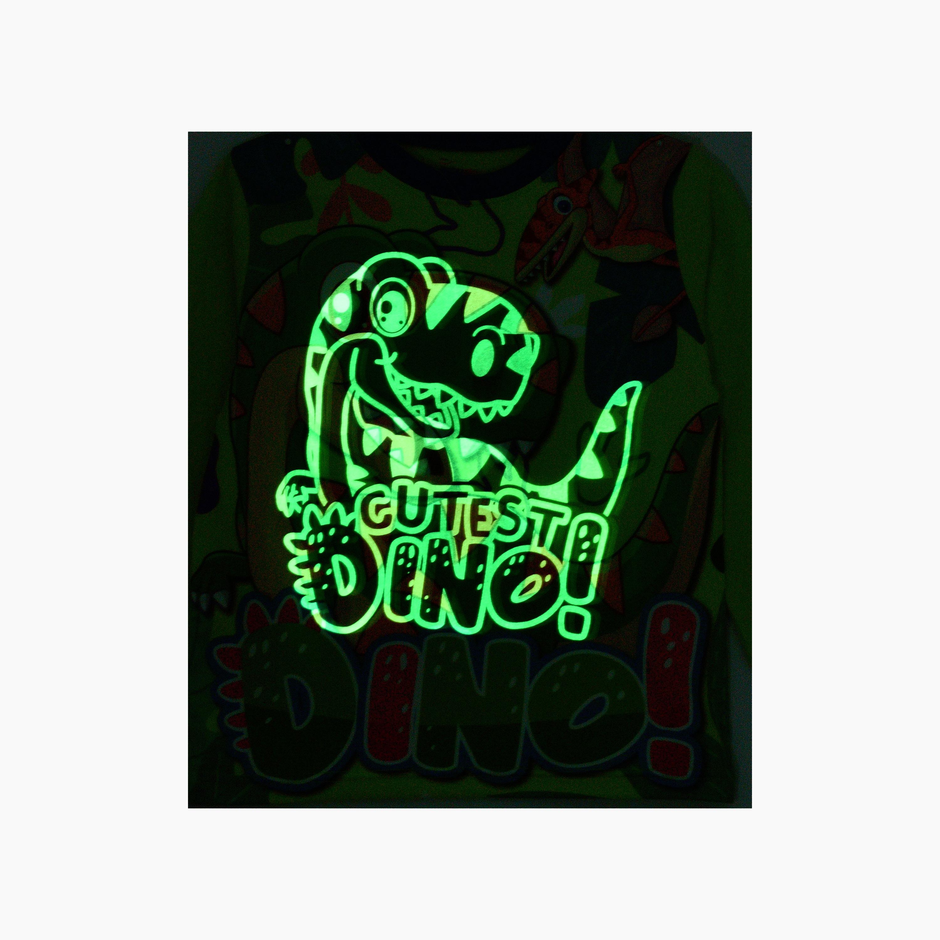 Babyqlo 2-Piece Happy Dino Printed Glow-in-the-Dark T-Shirt with Joggers-boys-clothing-nightwear-image-3