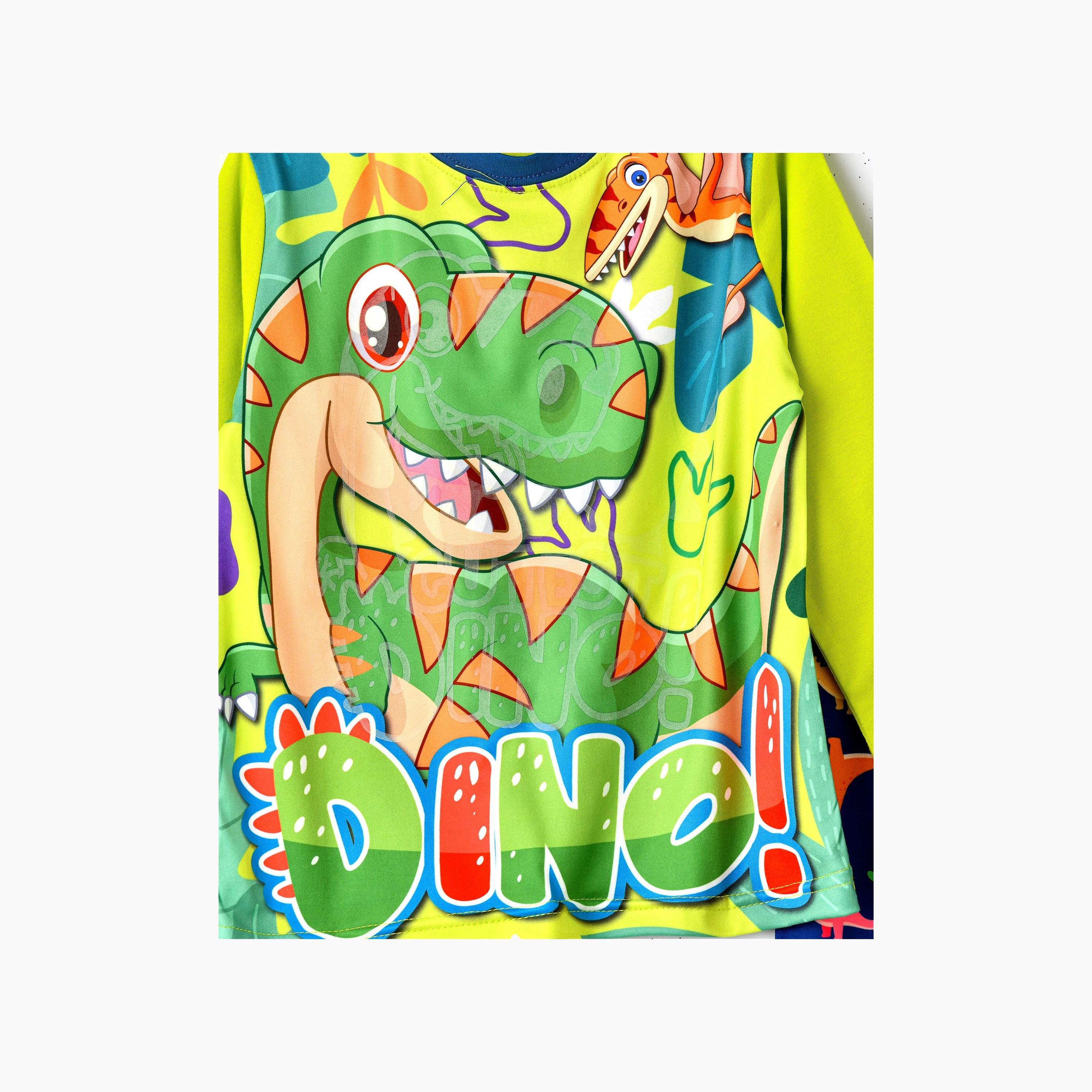 Babyqlo 2-Piece Happy Dino Printed Glow-in-the-Dark T-Shirt with Joggers-boys-clothing-nightwear-image-4