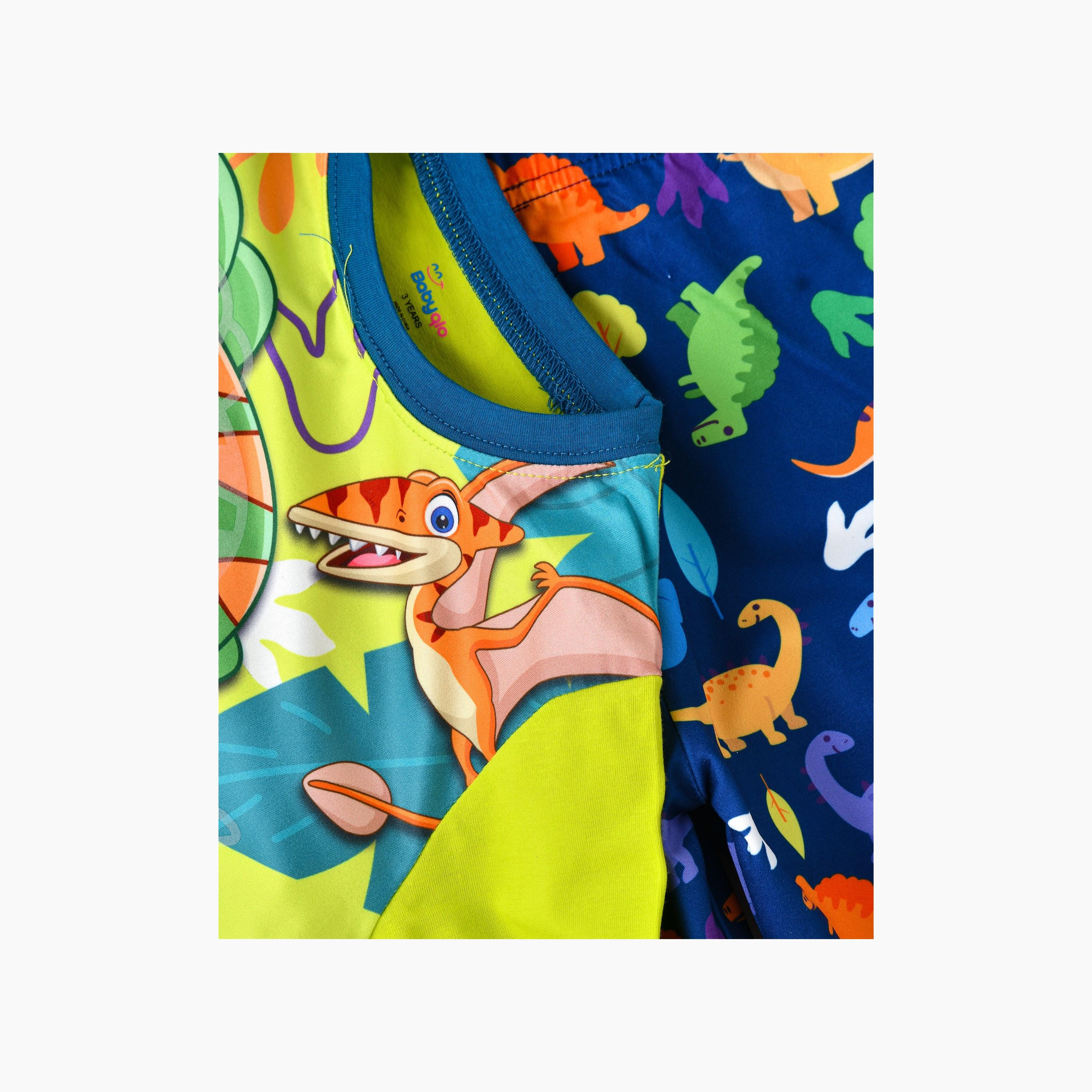 Babyqlo 2-Piece Happy Dino Printed Glow-in-the-Dark T-Shirt with Joggers-boys-clothing-nightwear-image-5