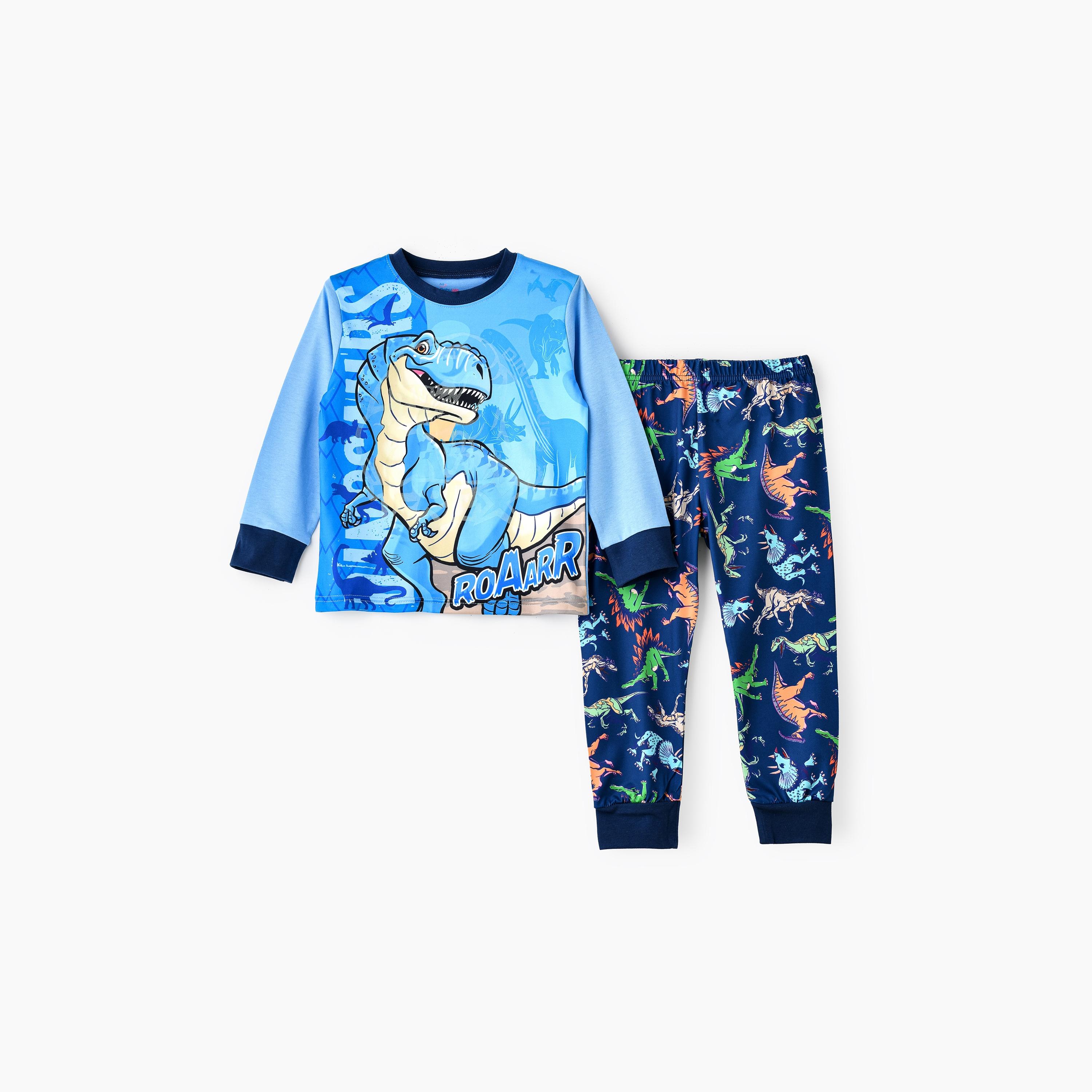 Babyqlo 2-Piece Dino Roar Printed Glow-in-the-Dark T-Shirt with Joggers-boys-clothing-nightwear-image-1